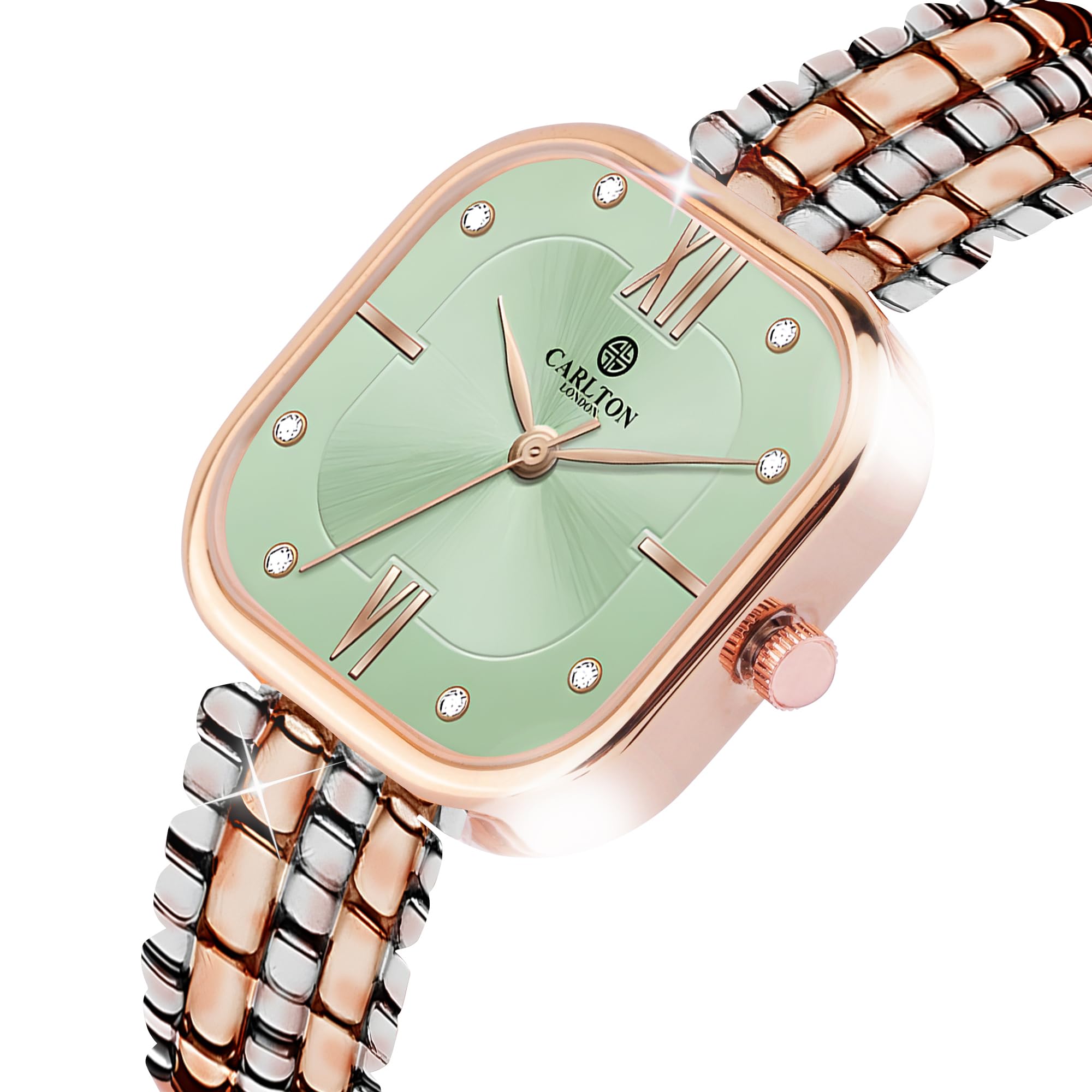 Carlton London Women's Stainless Steel Analog Watch - Waterproof Multicolor Quartz Wristwatch for Women & Girls | Fashionable Accessory for Everyday Wear, Office & Special Occasions | CLSSCLGRN