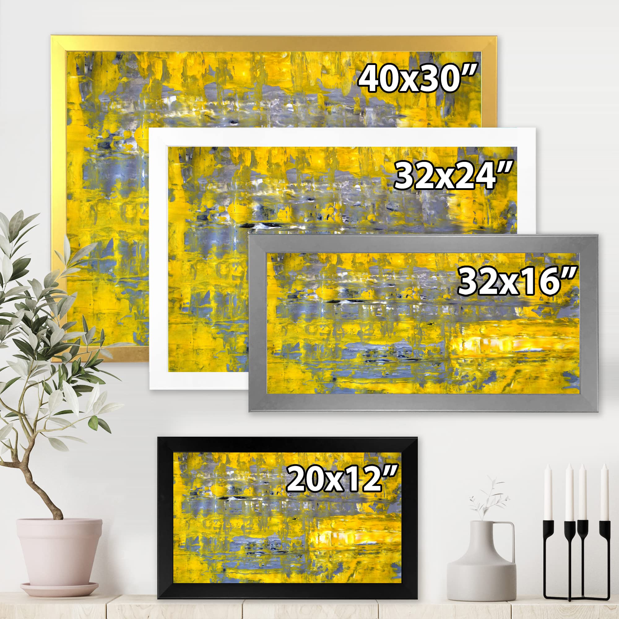DesignQ Yellow Meets Grey Abstract Art Print - Modern Framed Wall Decor for Living Room, Bedroom & Office - Contemporary Home & Office Decoration