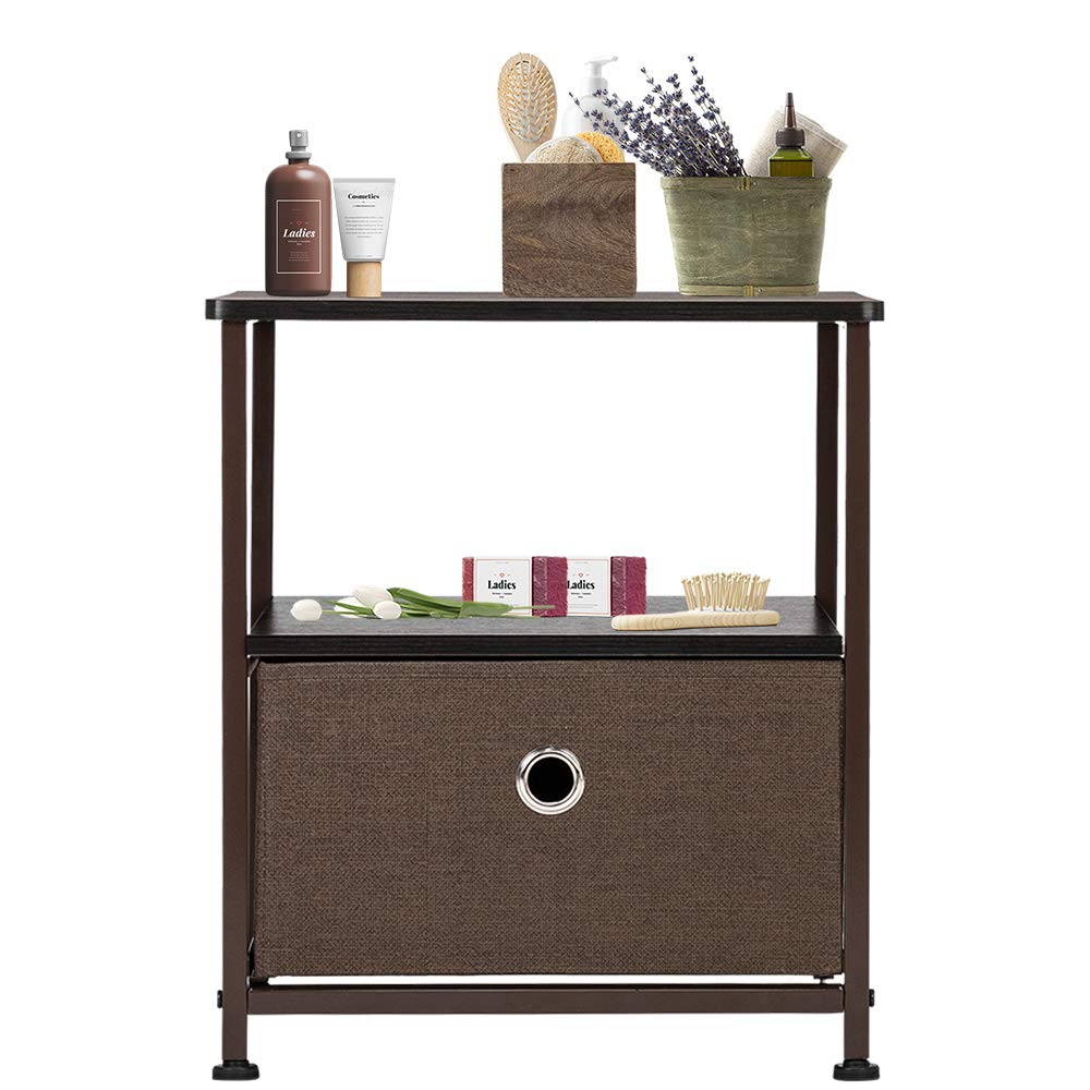 Modern Nightstand with Drawer and Shelf - Wooden Bedside Table for Bedroom, Living Room - Compact Storage End Table in Rich Brown Finish - Perfect for Small Spaces, Apartments & Guest Rooms