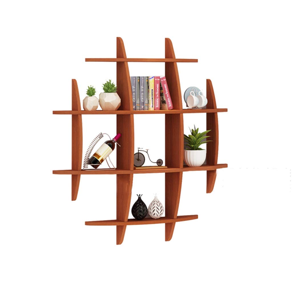 GY Well Type Intersecting Floating Shelves - Wall Mounted Wooden Display Shelf for Living Room & Bedroom - Teak Color Storage Organizer - Perfect for Home Decor, Books & Decorative Items