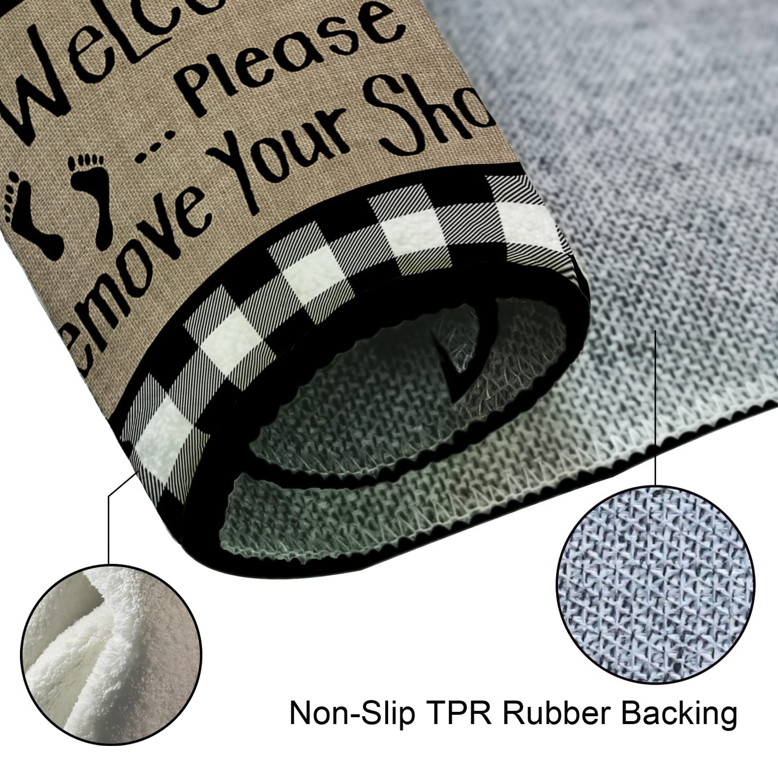 Non-Slip Absorbent Rubber Doormat - Washable Indoor Welcome Mat with 'Please Remove Shoes' Design, 31.5