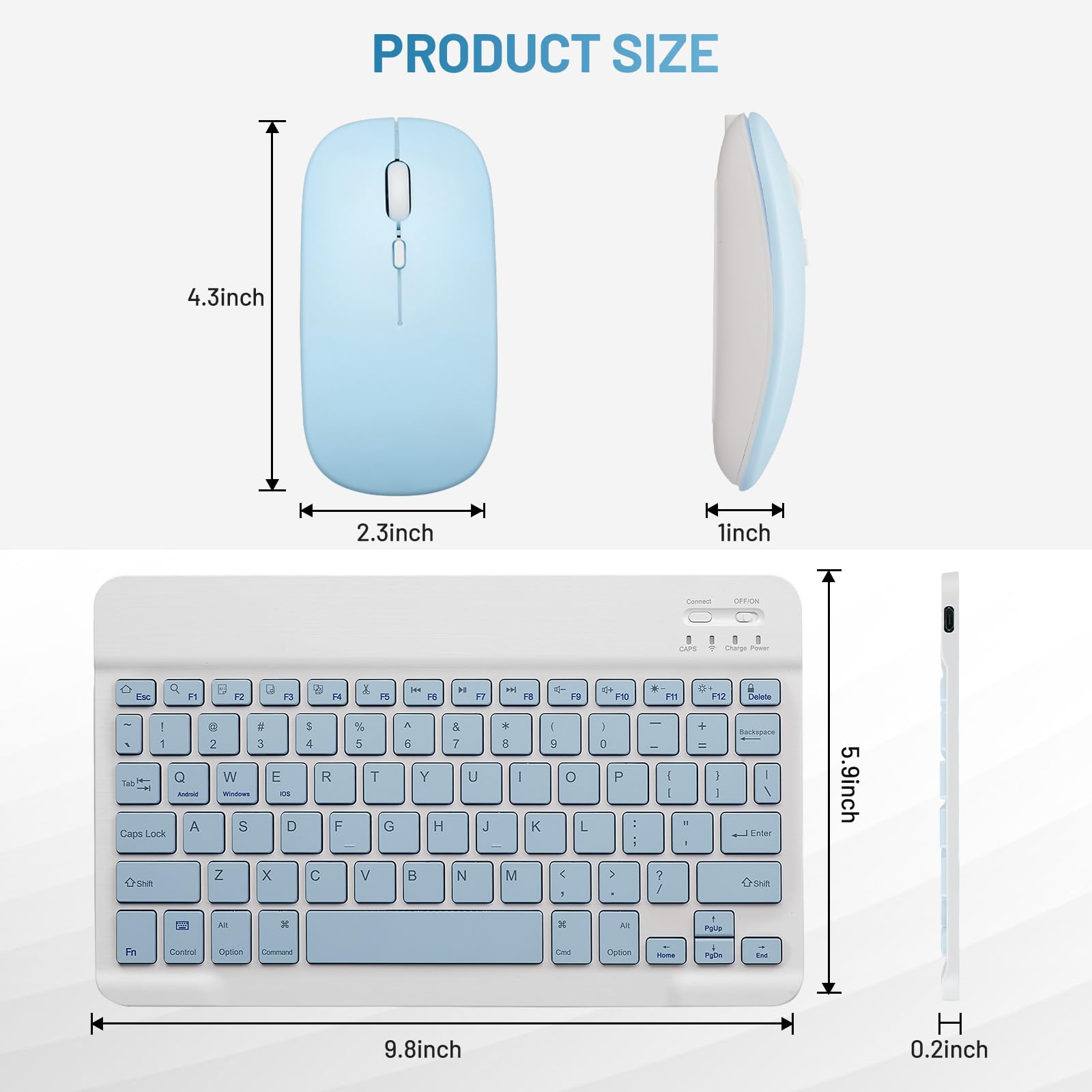 Rechargeable Bluetooth Keyboard and Mouse Combo - Wireless Portable Set for Apple iPad/iPhone (iOS 13+), Samsung Tablet, Android & Windows Devices (10-inch, Blue) - Perfect for Home Office, Remote Work & Travel