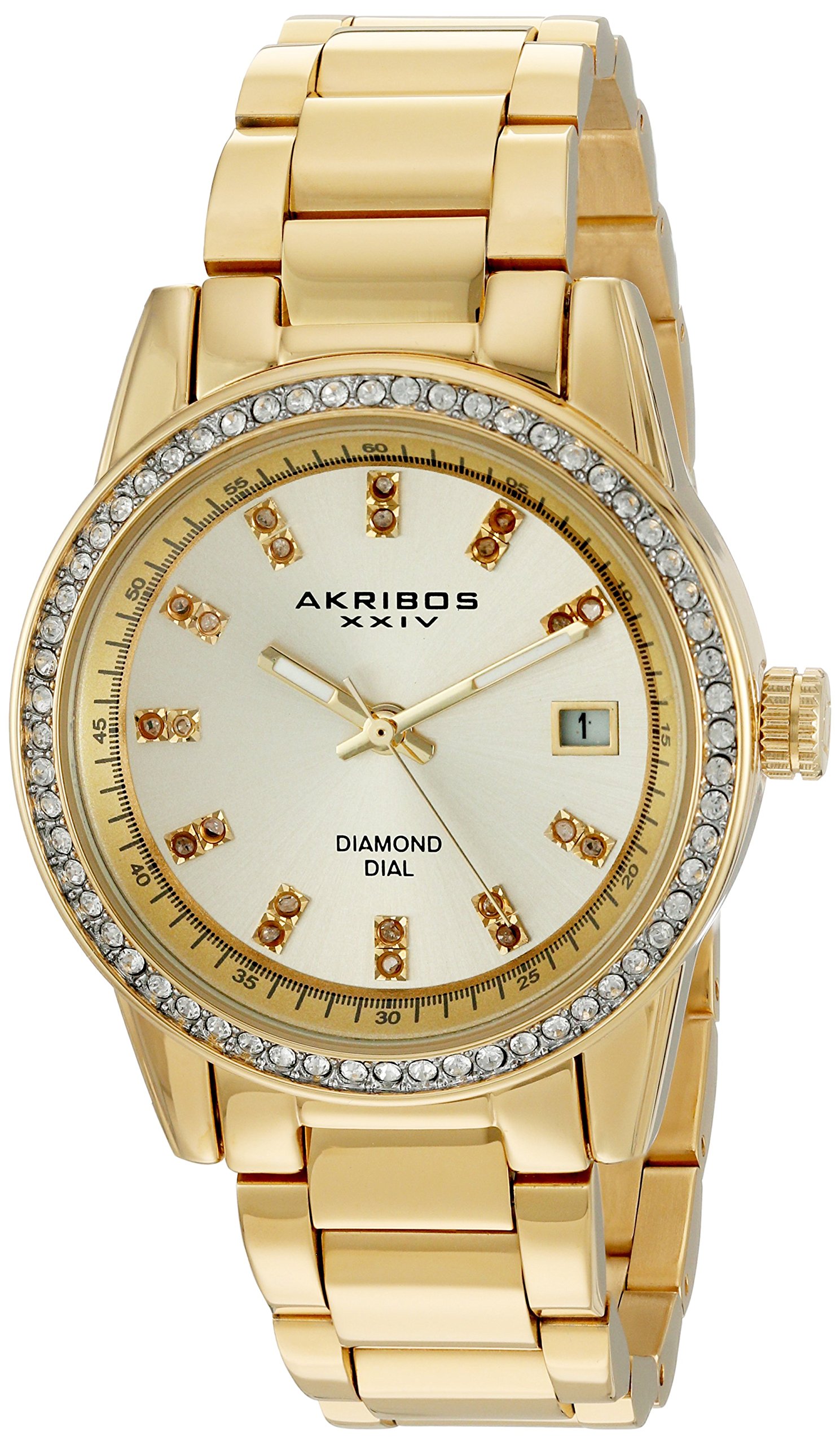 Akribos XXIV Women's Swarovski Crystal Watch with Genuine Diamond Hour Markers - Sunburst Dial & Crystal Bezel Stainless Steel Bracelet - Elegant Dress Watch for Women - Perfect for Formal Events, Office Wear & Special Occasions (Model AK928)