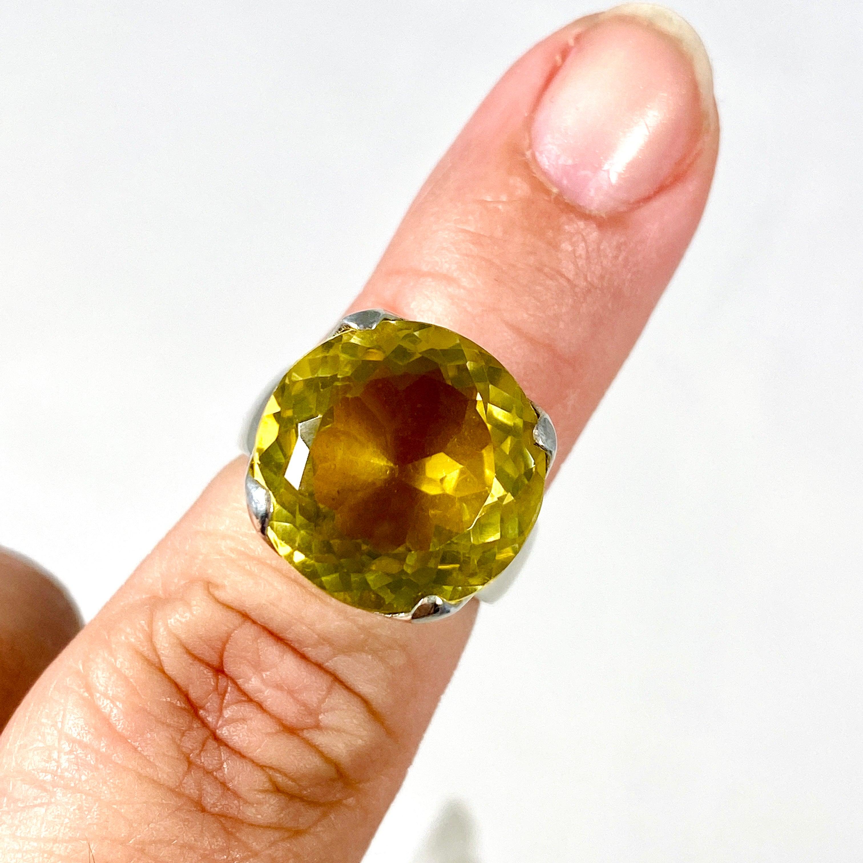 Lemon Quartz Faceted Round Ring - Size 7 - KRGJ2348 - Elegant Jewelry for Women, Perfect for Weddings, Parties & Everyday Wear