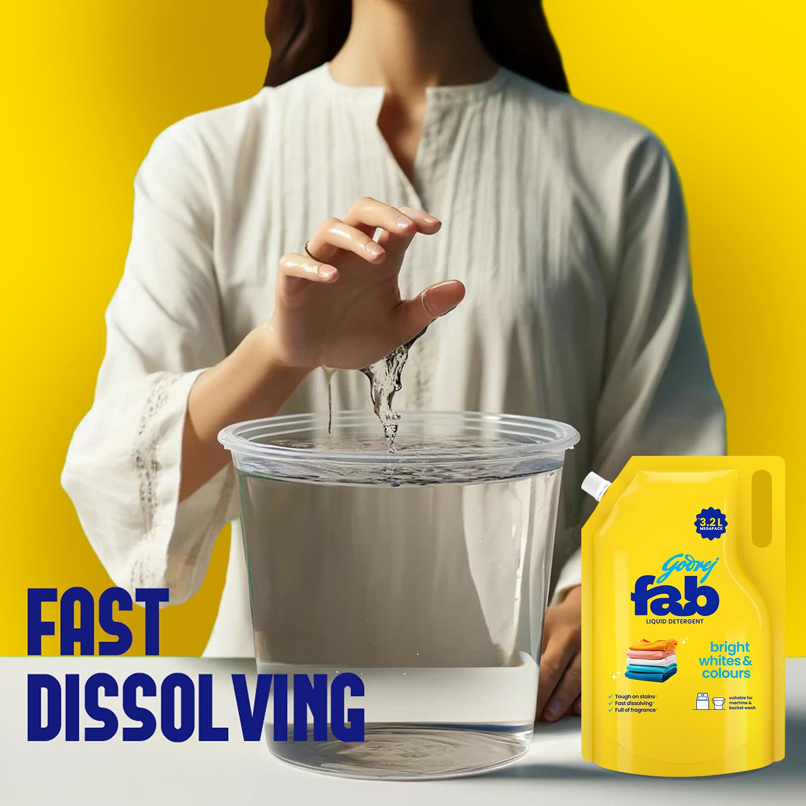 Godrej Fab Liquid Detergent Refill Pouch 3.2L for Washing Machine - High Efficiency Laundry Detergent for All Fabrics | Perfect for Large Loads, Deep Cleaning & Stain Removal