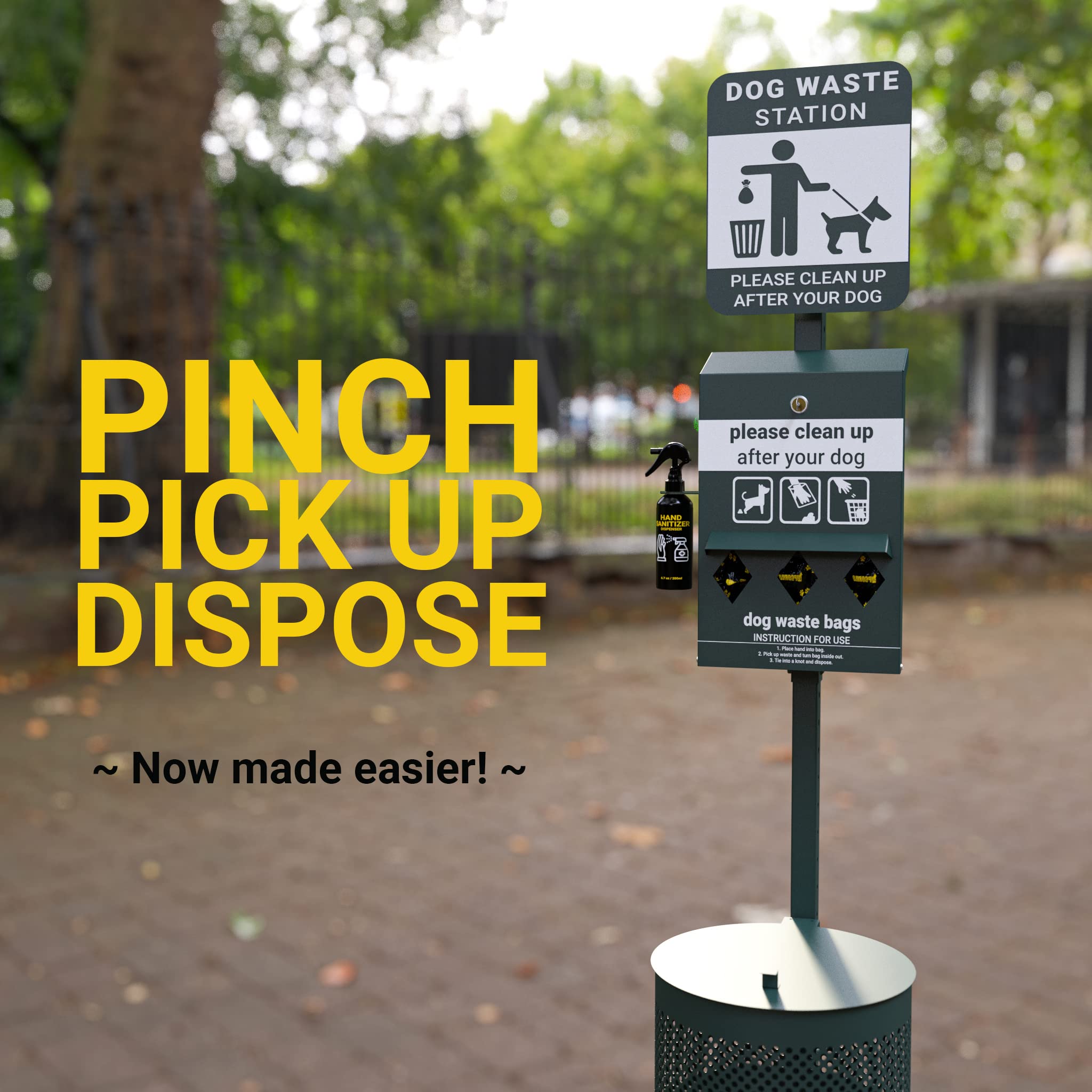 Glow in the Dark Pet Waste Station with Foot Pedal - 600 Dog Poop Bags & 50 Trash Can Liners - Outdoor Dog Waste Disposal System with Dispenser, Hand Sanitizer & Lidded Trash Can - Perfect for Parks, Backyards & Pet-Friendly Communities