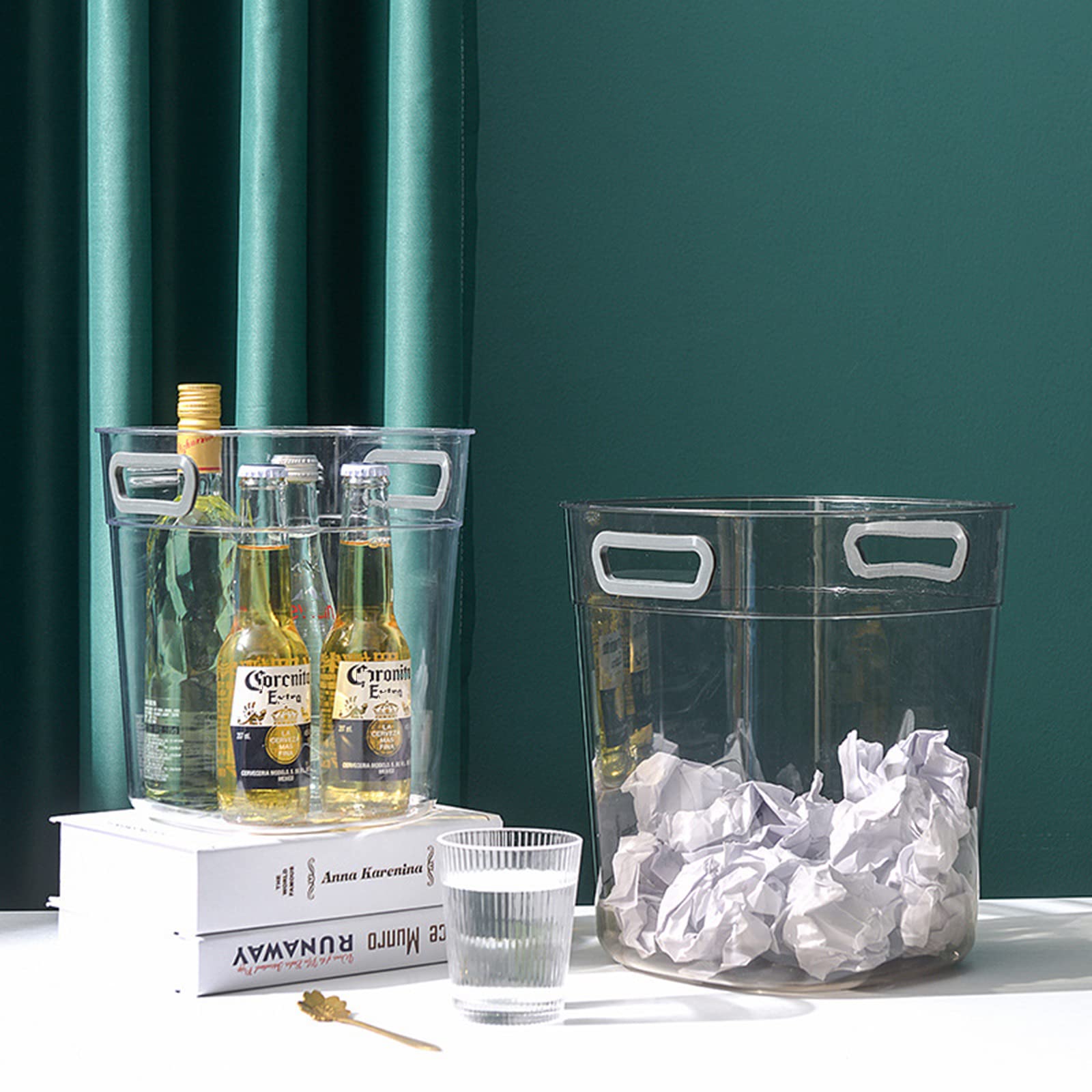 Clear Plastic Trash Can 6L with Handles - Small Round Waste Basket for Bathroom, Kitchen, Office & Home - Durable Household Garbage Bin (White, Small Size) - Perfect for Waste Disposal in Small Spaces & Daily Use
