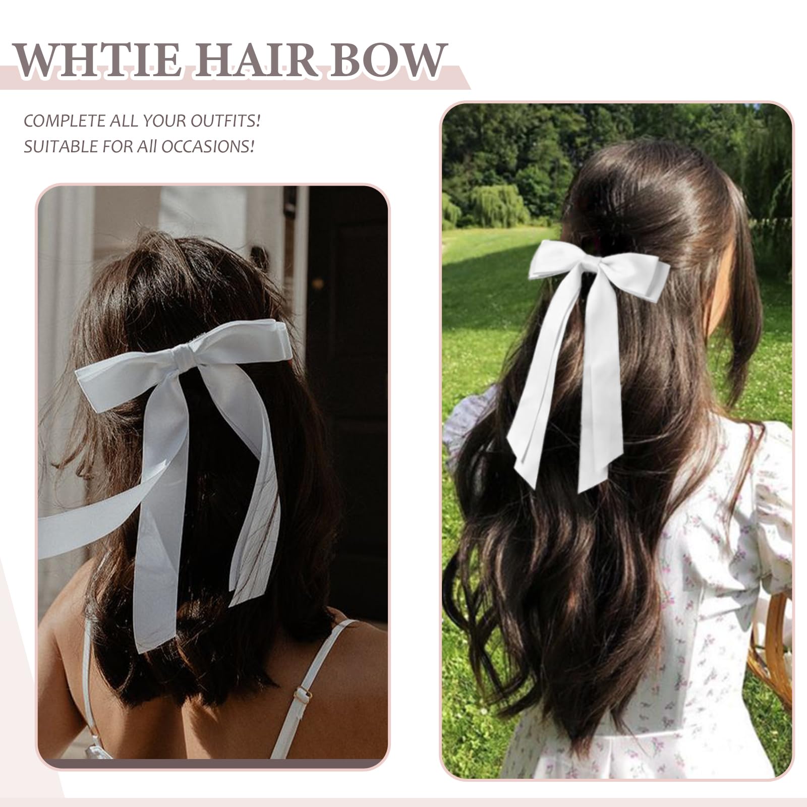 3PCS Elegant Hair Bows Clips for Women & Girls - White, Black & Beige French Barrette Ponytail Ribbon Hair Accessories | Perfect for Weddings, Parties & Daily Styling