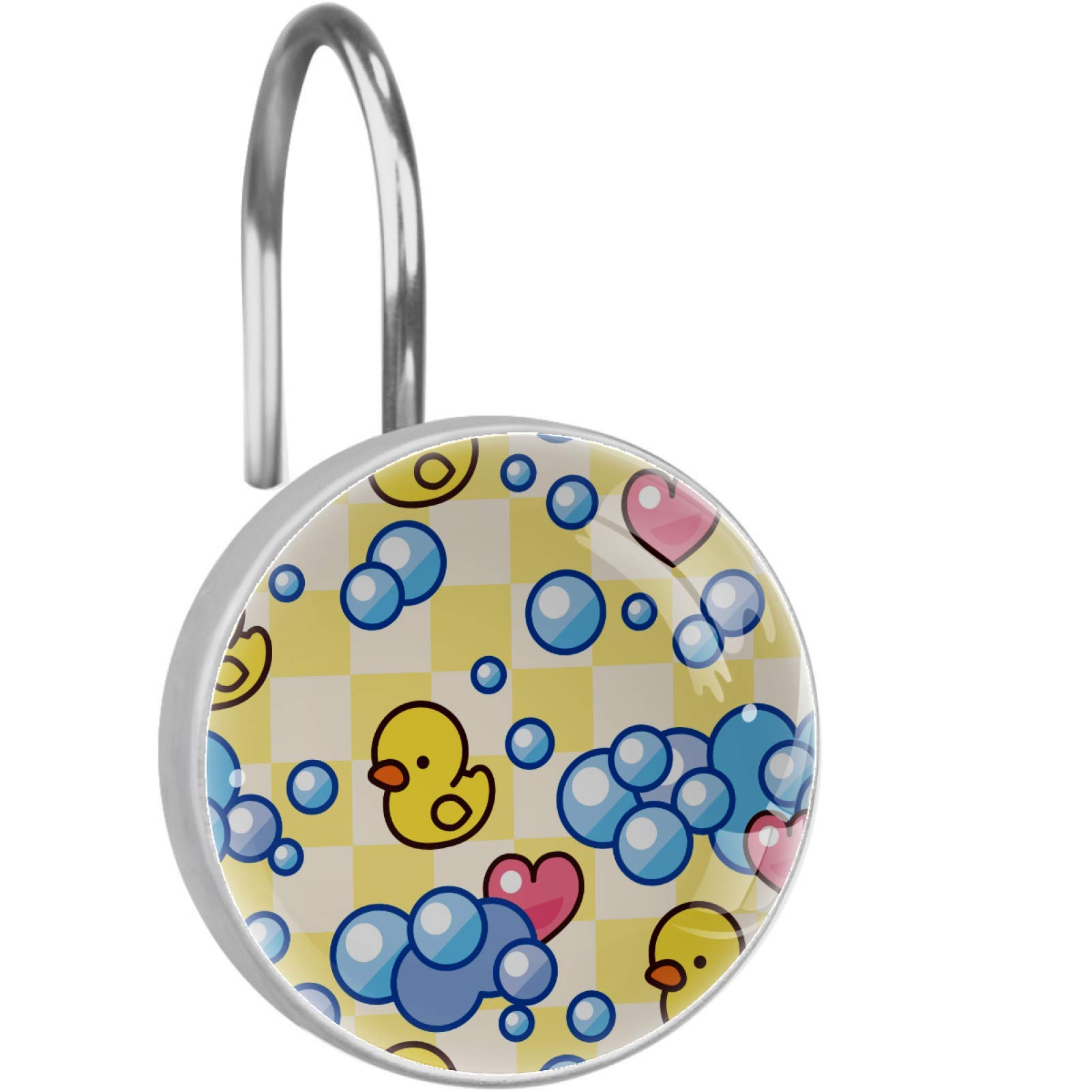 YATELI 12-Pack Rubber Duck, Soap Bubbles & Hearts Shower Curtain Hooks - Round Waterproof Bathroom Accessories for Kids & Adults - Perfect for Themed Bathrooms, Baby Showers & Home Decor