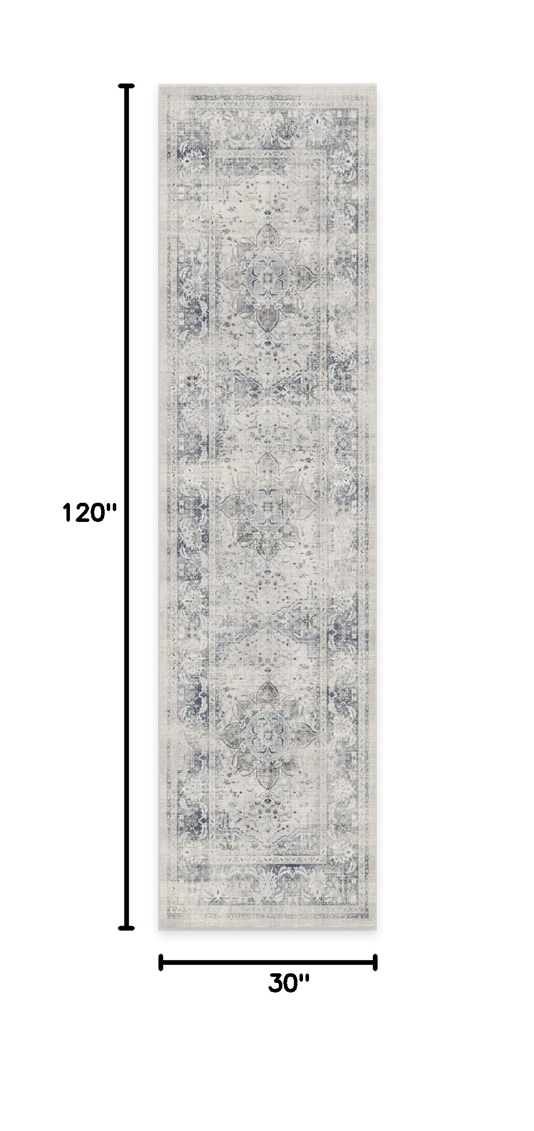 Ruggable Washable 2x10 Runner Rug - Sarrah Blue Quartz | Non-Slip Premium Rug for Hallway, Kitchen, Entryway, Living Room, Bedroom & Office | Perfect for High-Traffic Areas & Pet-Friendly Homes