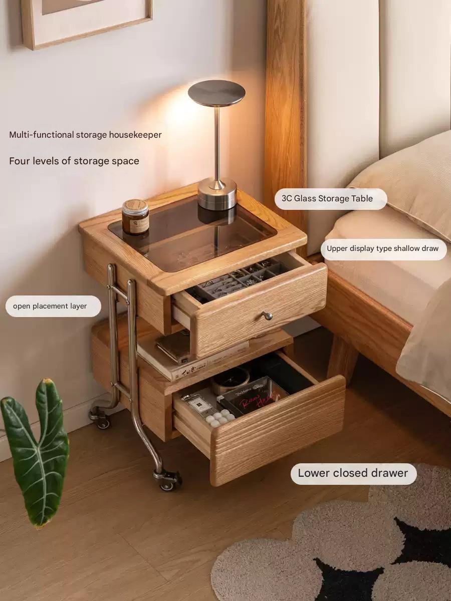 Solid Oak Wood Modern Nightstand with Removable Shelf - Perfect for Bedroom, Living Room, and Home Office Storage