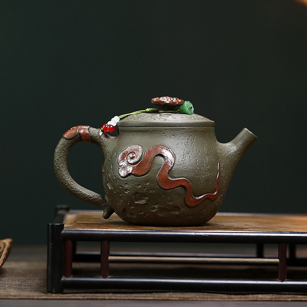 Premium Yixing Dark Green Clay Dragon Hanwa Teapot - Authentic Chinese Handcrafted Ceramic Teapot for Oolong & Pu-erh Tea Brewing - Perfect Gift for Tea Lovers & Home Decor