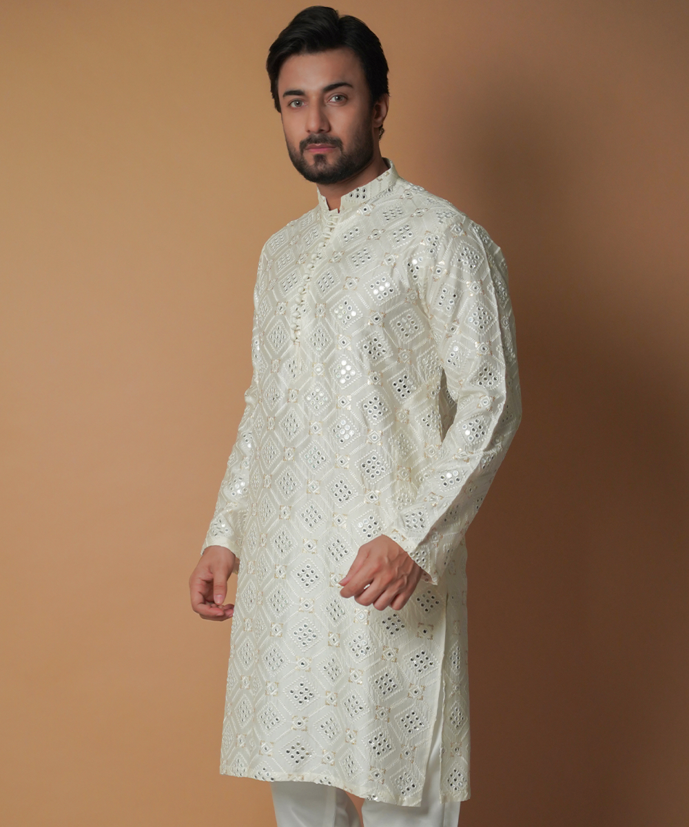 Dynamic 9mm Cream & Ivory Embroidered Kurta Set for Women | Traditional Indian Ethnic Wear | Perfect for Festivals, Weddings & Special Occasions