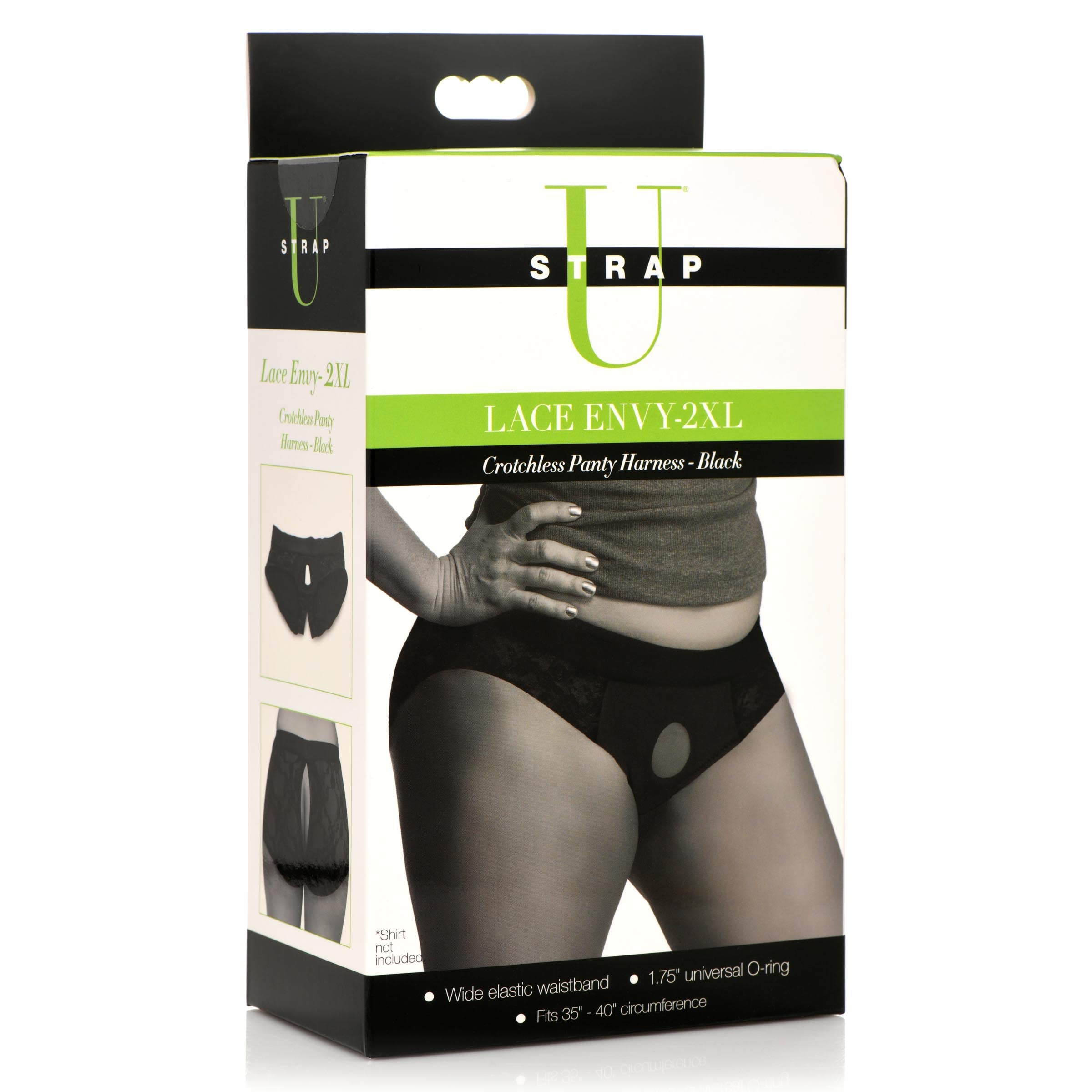 STRAP U Lace Envy Crotchless Panty Harness with Adjustable O-Ring for Strap-On Dildos | Pegging & BDSM Sex Toy | Machine Washable Spandex & Nylon | Plus Size 2XL (35-40 Waist) Black | Perfect for Couples Play & Role-Playing Scenes