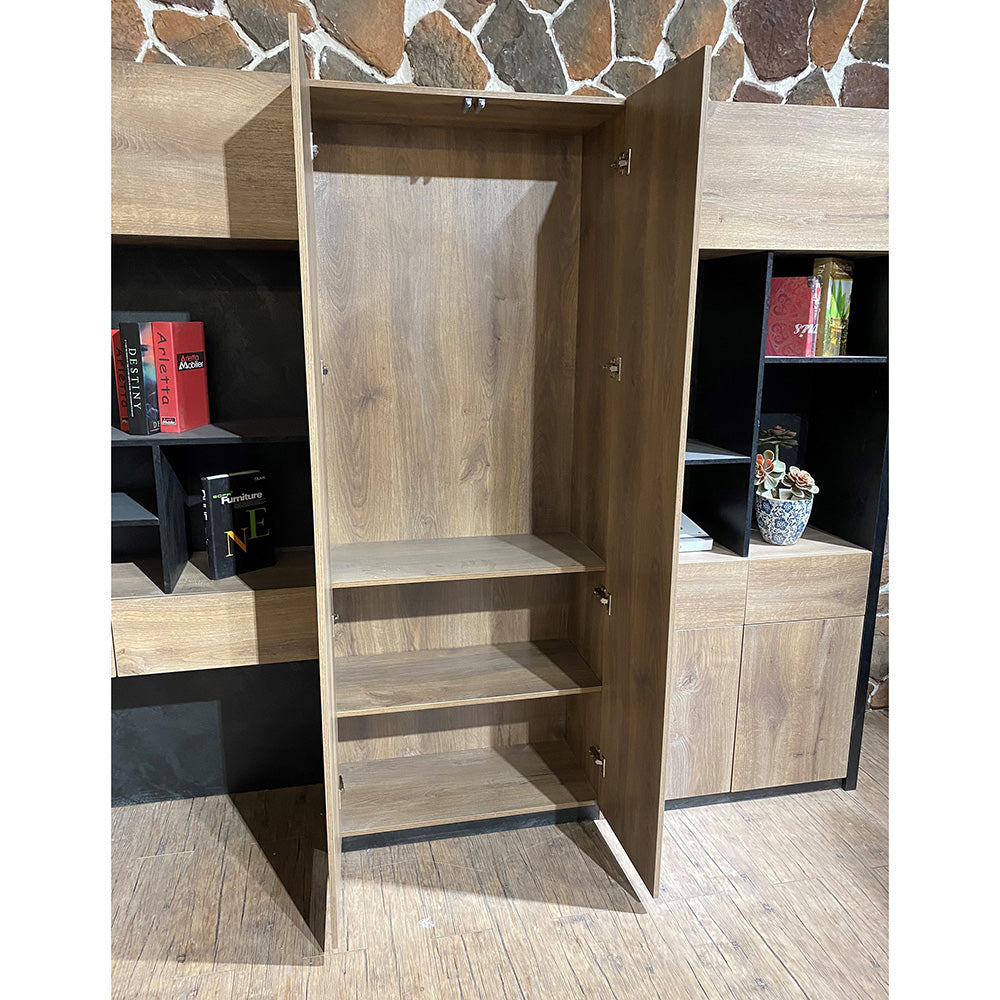EASTON 3.2M Display Unit in Warm Oak & Black - Modern Shelving System for Retail Stores, Boutiques & Home Decor