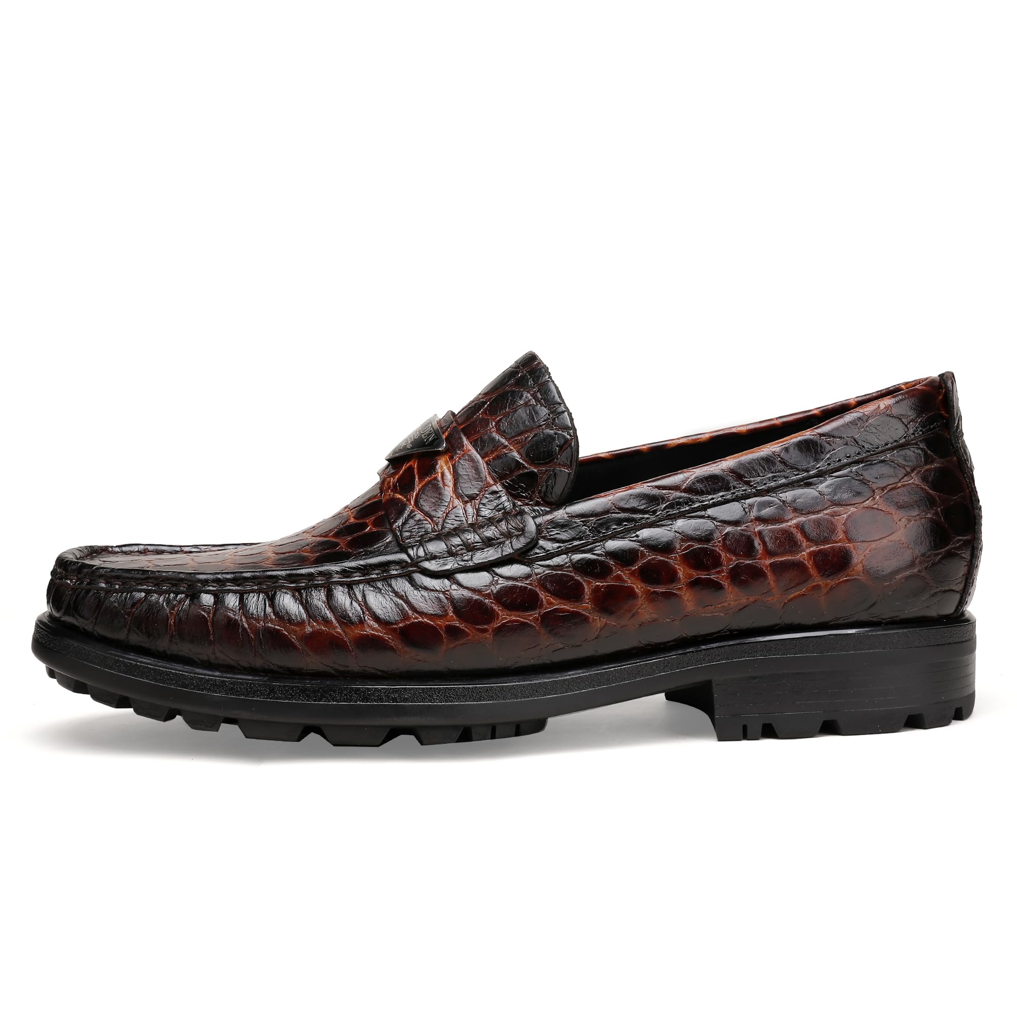 Premium Men's Leather Dress Shoes - Crocodile Print Slip-On Loafers with Thick Sole for Business & Formal Occasions | Comfortable & Stylish Gentleman Shoes for Office, Weddings & Special Events
