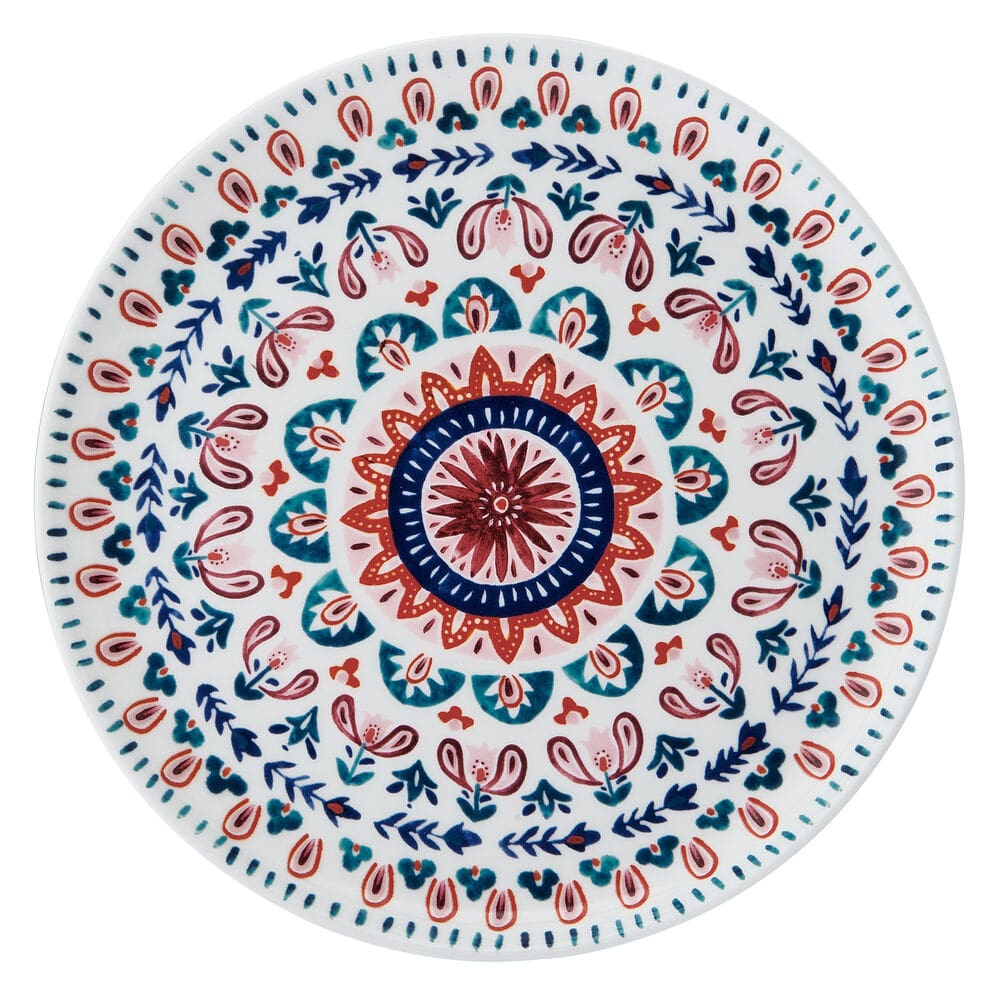Hand-Painted Ceramic Medallion Salad Plates - Set of 4, 8.5 Inch Decorative Dinner Plates for Appetizers, Desserts & Party Serving - Elegant Tableware for Weddings, Holidays & Special Occasions