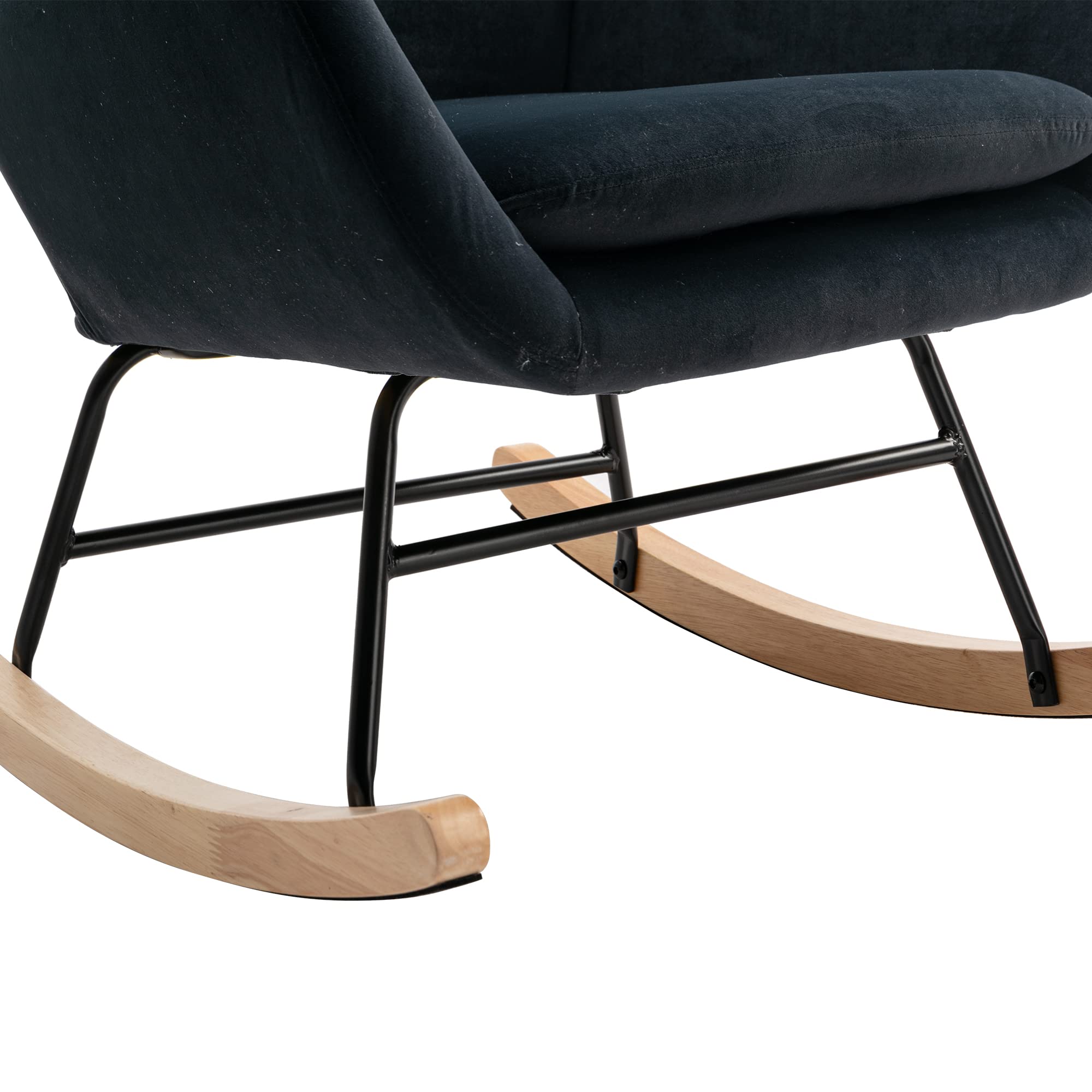 Modern Velvet Rocking Chair with High Backrest & Armrests - Padded Nursery Rocker for Living Room, Bedroom, Balcony - Comfortable Accent Chair for Adults & Kids (Black) | Perfect for Nursing, Reading & Relaxing