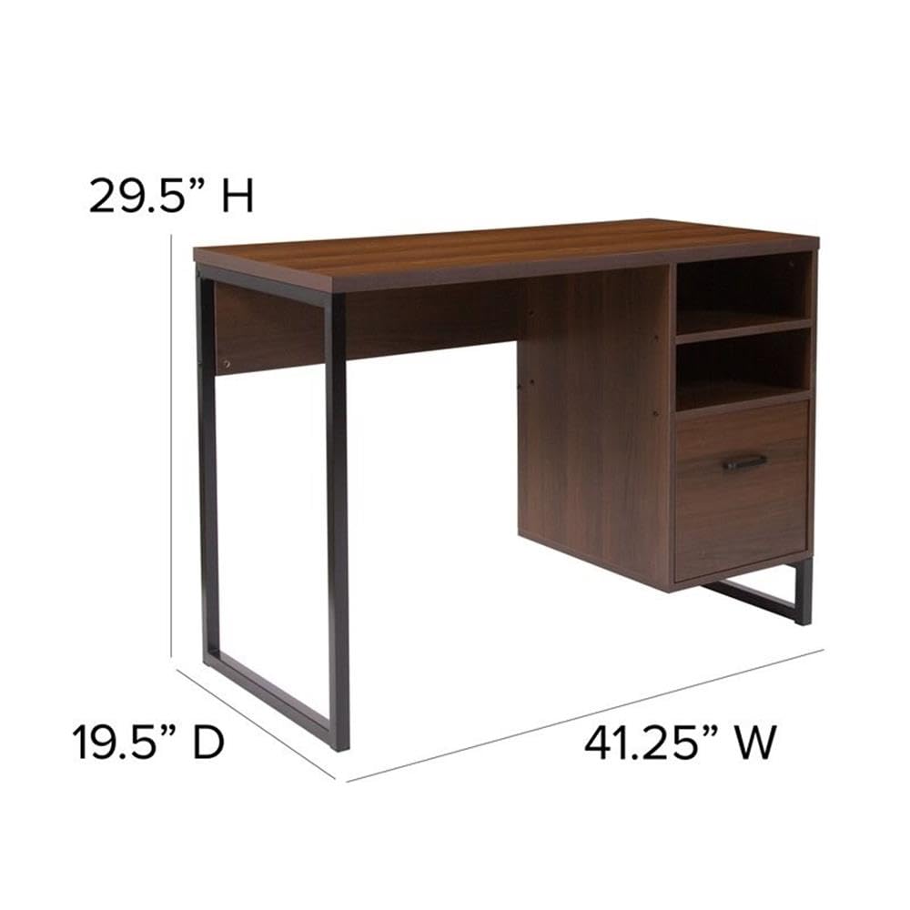 BOWERY HILL Rustic Wood Grain Computer Desk - Modern Home Office Workstation for Small Spaces & Remote Work