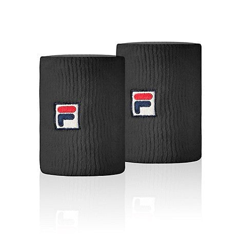 Fila Doublewide Solid Wristbands for Men & Women - Sweat Absorbent Sports Wristbands for Tennis, Basketball, Gym & Workout - Pack of 3 (Black)