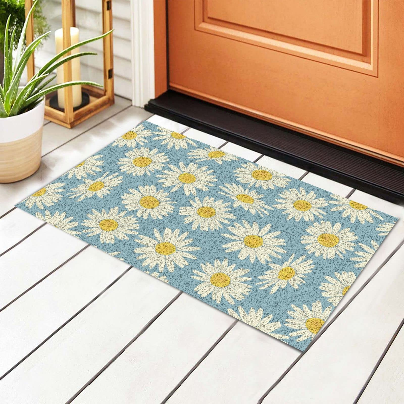 Vintage Daisy Welcome Mat - Non-Slip Absorbent Rug for Indoor/Outdoor Decor