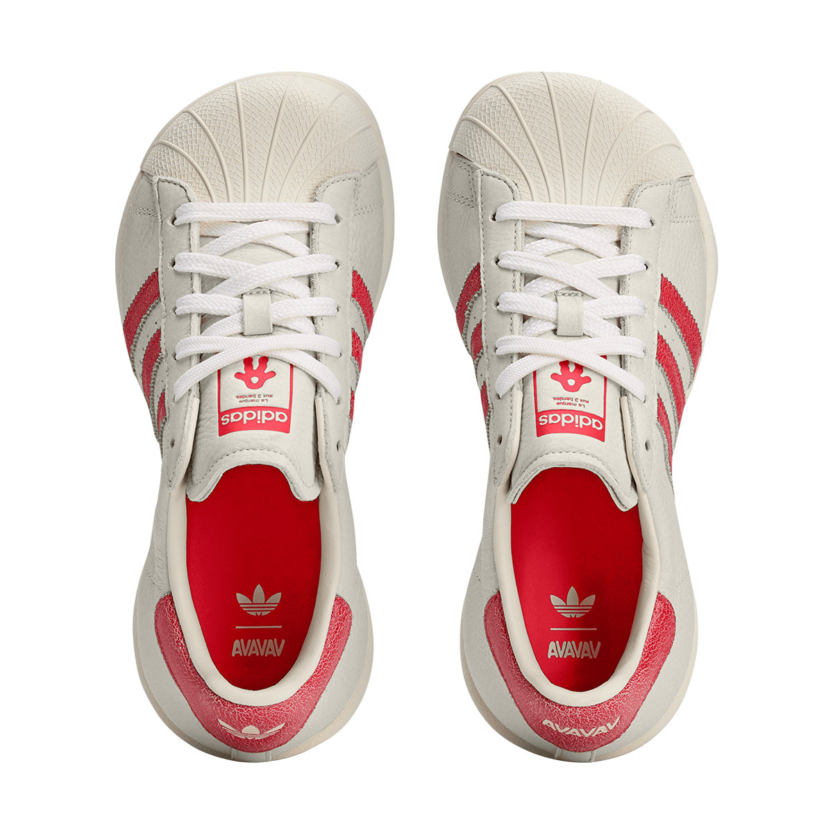 Avavav Superstar Modified Sneakers - Crystal White & Red Colorway | Trendy Women's Fashion Shoes for Casual Wear & Street Style