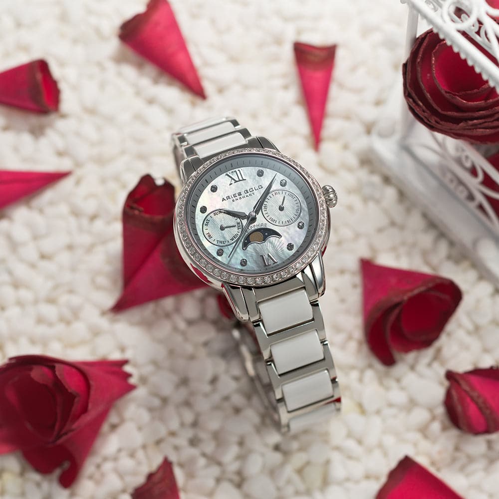 Aries Gold Enchant Luna L 58010L S MP White Ceramic Women's Watch - Elegant Luxury Timepiece for Formal Events & Everyday Wear