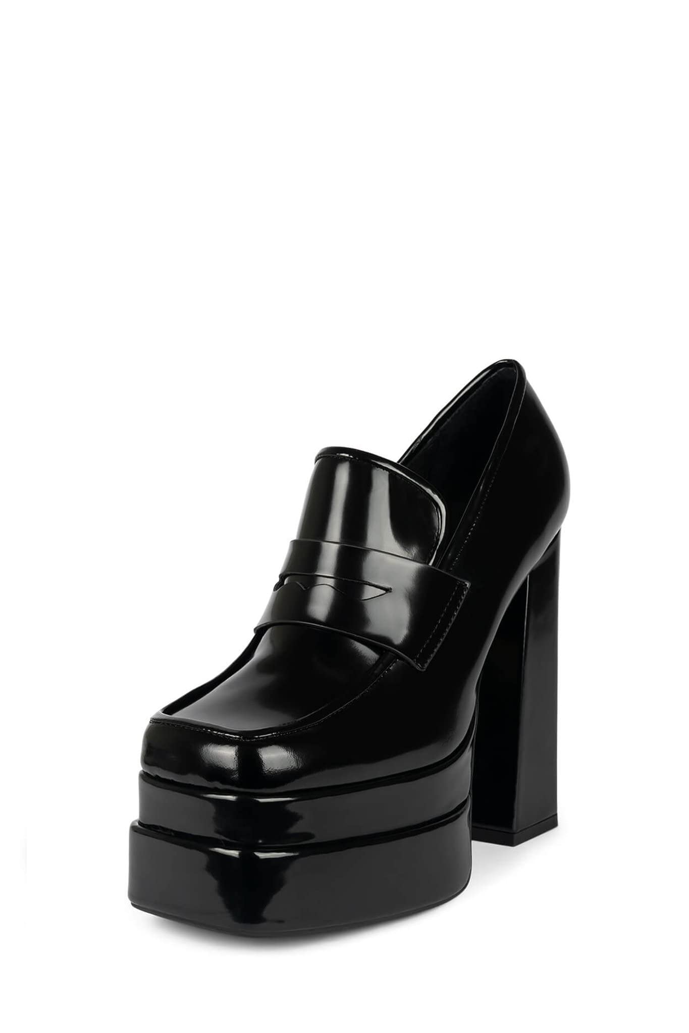 Jeffrey Campbell LAXED Double-Stacked Platform Loafer Pump Boots for Women - Black Leather (Size 8.5) | Comfortable & Stylish for Office, Party & Night Out