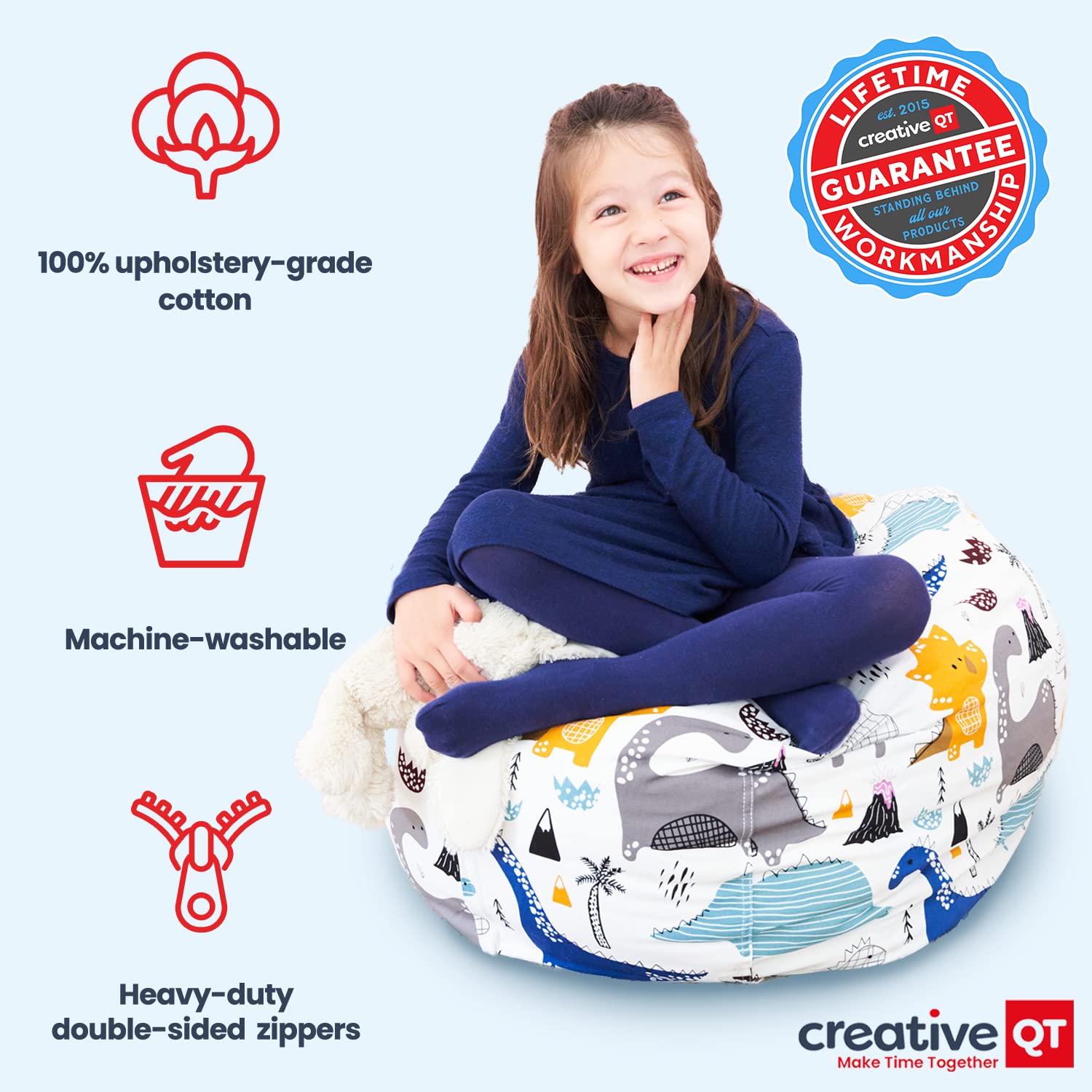 Creative QT Stuff 'n Sit Large 33'' Bean Bag Storage Cover for Stuffed Animals & Toys | Giant Bean Bag Chair for Kids & Toddlers | Gray Floral Plush Organizer for Bedroom & Playroom | Perfect for Toy Storage, Reading Nook & Cozy Seating