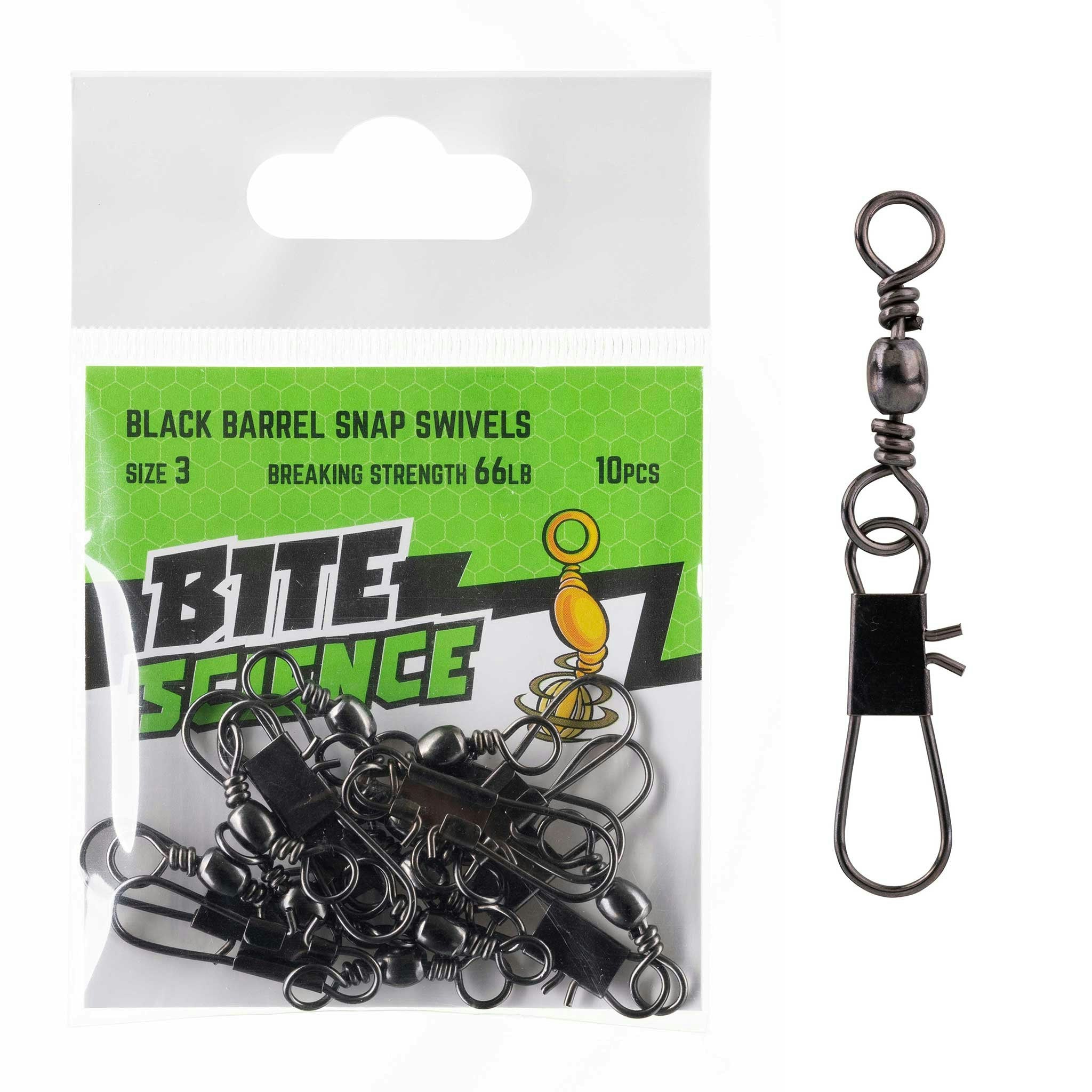 Bite Science Swivels Black Barrel Snap - High Quality Fishing Swivels for Saltwater & Freshwater - Perfect for Lures, Rigs & Tackle Box Accessories