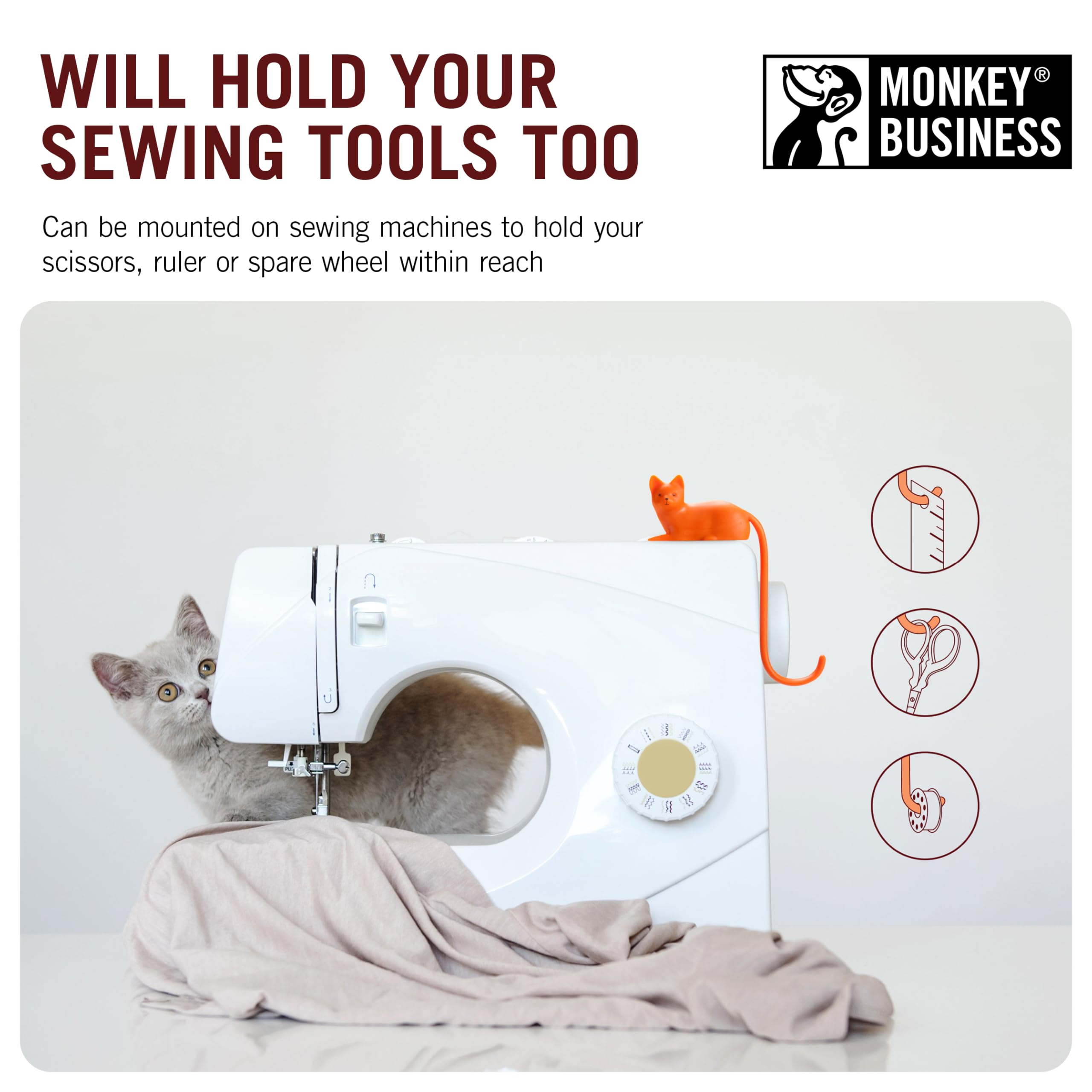 Monkey Business Ginger Cat Tail Hook - Adhesive Desk Organizer for Headphones, Keys, Cables & Accessories | Space-Saving Computer Screen & Workspace Decoration