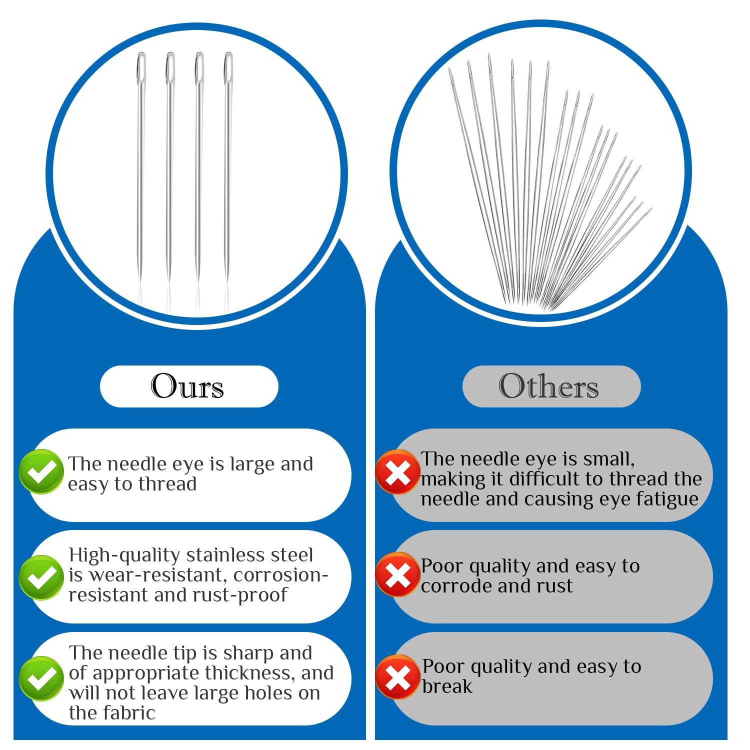 YIEMI 6 Inch Large Eye Embroidery Needles - 4 Pack Hand Sewing Needles for Embroidery, Quilting, Cross Stitch & DIY Crafts | Perfect for Fabric, Canvas, Wool & Thread Projects