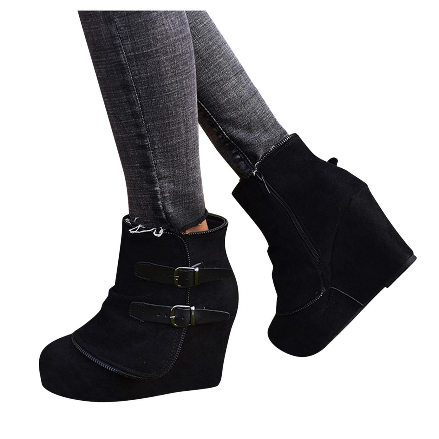 Masbird Women's Chunky Heel Ankle Boots - Faux Leather Pointed Toe Side Zipper Booties for Women | Stylish Fall & Winter Fashion, Office Wear & Night Out Shoes