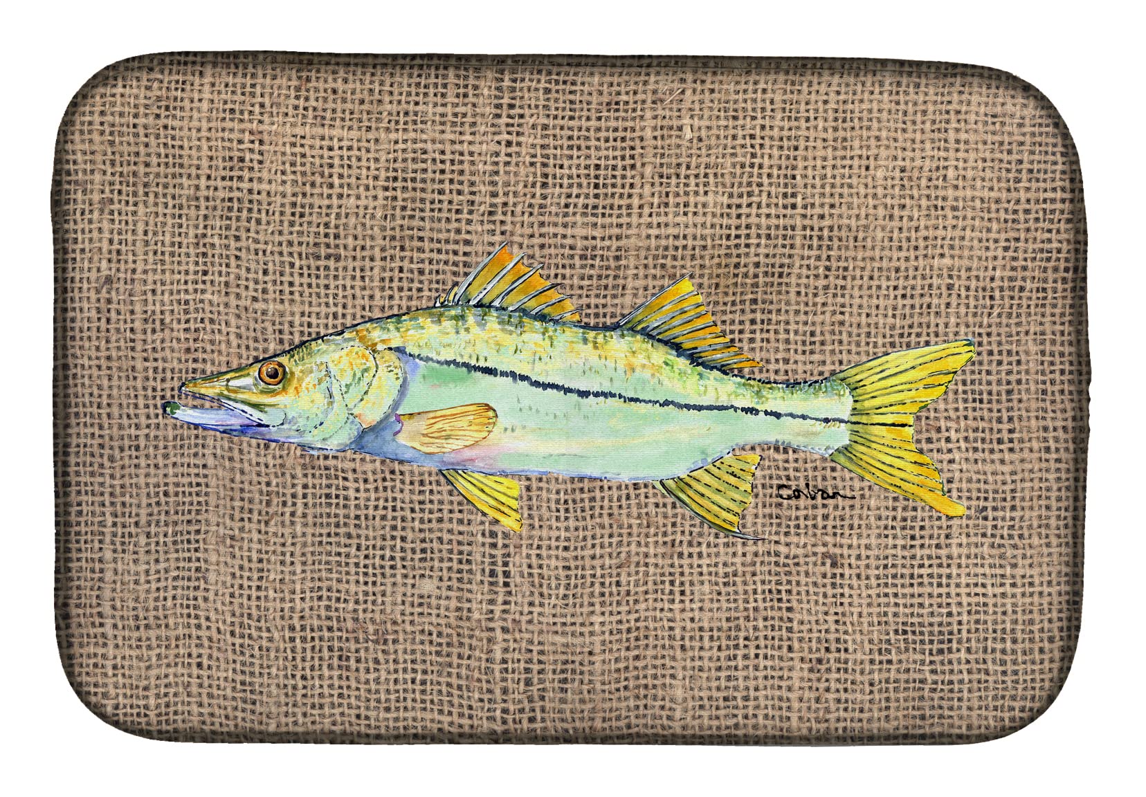 Snook Fish Design Absorbent Dish Drying Mat - 14 x 21 Inch Colorful Kitchen Countertop Pad | Perfect for Drying Dishes, Protecting Countertops & Adding Coastal Decor