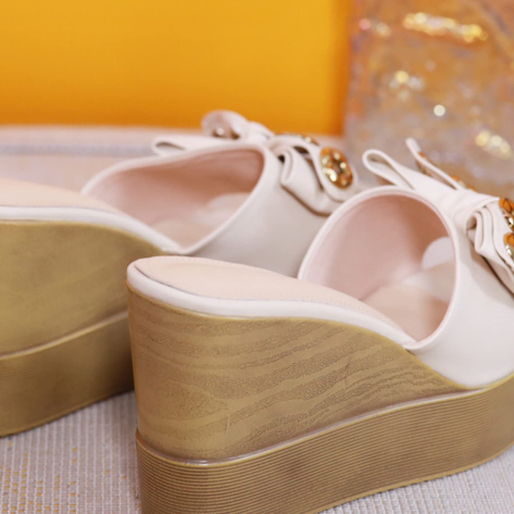 EBRICON Women's Platform Slide Sandals - Elegant PU Leather Bow-Knot Slip-On Peep Toe Backless Sandals for Beach, Party, Vacation & Summer Outfits
