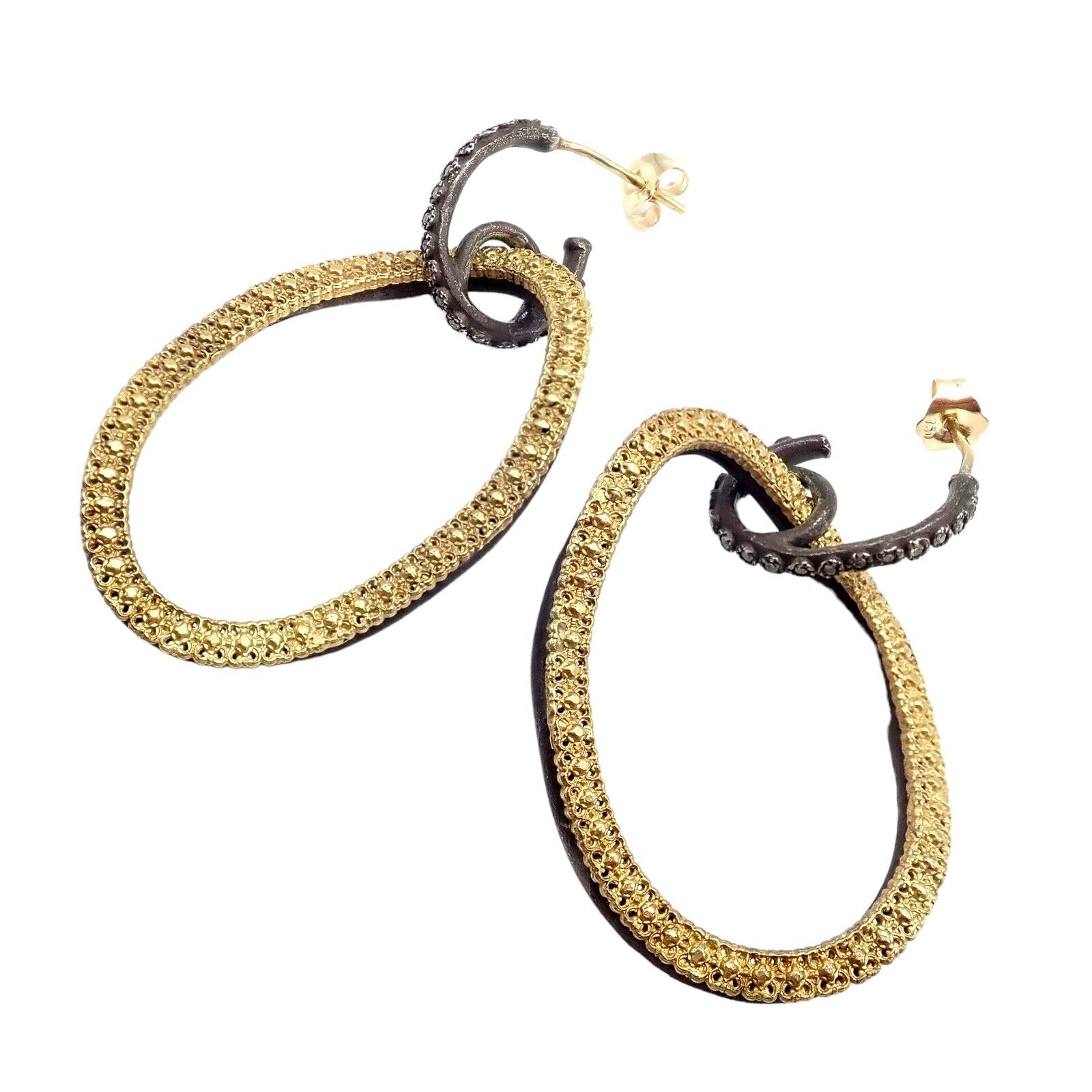 18K Yellow Gold & Blackened Sterling Silver Diamond Statement Earrings for Women | Luxury Dangle Earrings for Parties, Weddings & Special Occasions
