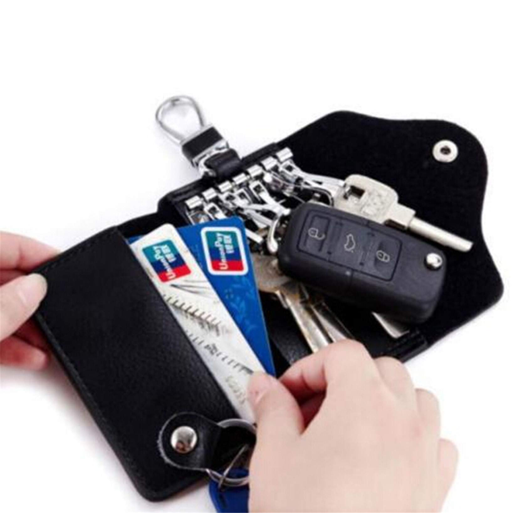 Premium Leather Key Organizer with Zipper Pocket - RFID Blocking Key & Card Holder Wallet for Men & Women - Perfect for Travel, Office, and Everyday Use