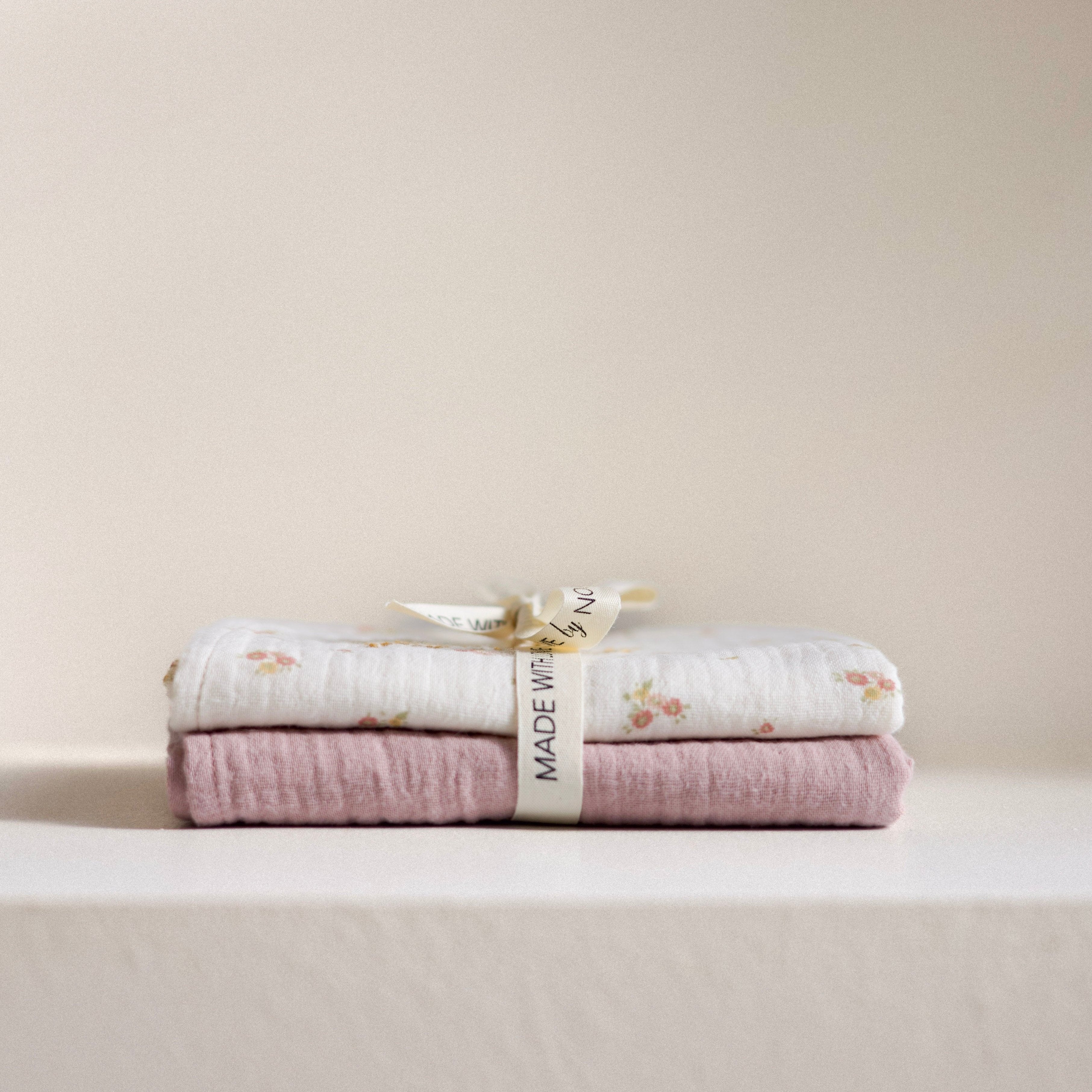 Soft Organic Cotton Baby Swaddle Blankets - Set of 2, Beige Floral & Pink for Newborns | Perfect for Swaddling, Nursing & Photo Shoots