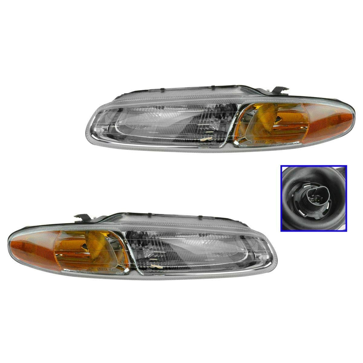 96-00 Chrysler Sebring Convertible Replacement Headlights Pair - Left & Right Side Headlamps Set - Perfect for Night Driving & Enhanced Visibility