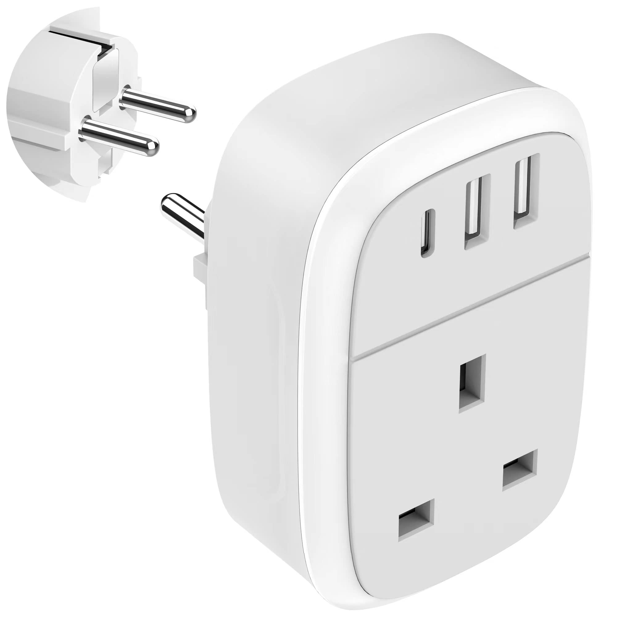 European Travel Plug Adapter - UK to EU Schuko Type E/F with 32W USB-C Fast Charger | Compatible in Germany, France, Spain, Turkey & More | Perfect for Business Trips, Vacations & International Travel