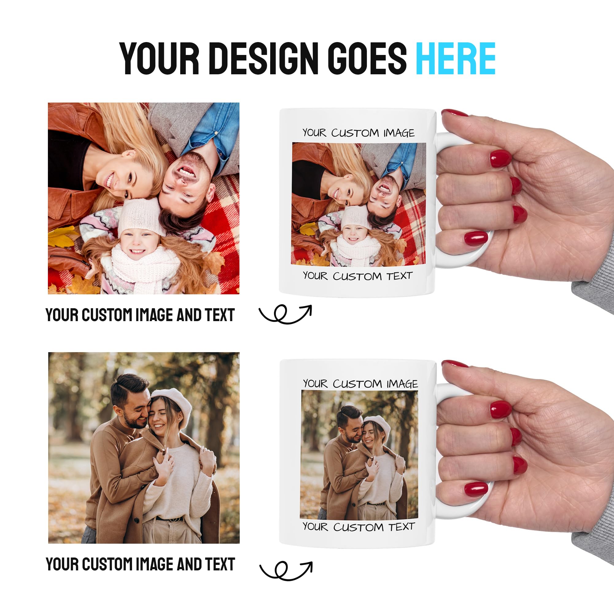 Personalized Ceramic Coffee Mug - Custom Photo, Text, or Logo | 11oz Tea Cup for Men, Women, Mom, Dad | Unique Gift for Birthday, Anniversary, Christmas | Perfect for Home, Office, or Gifting - White/Green
