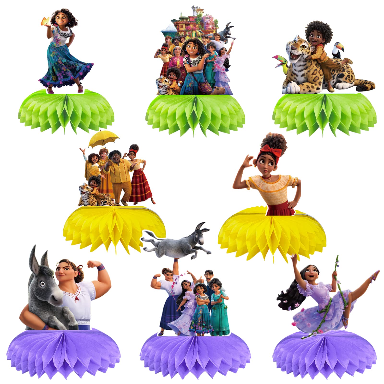 8pcs Encanto Theme Honeycomb Centerpiece Table Decorations - Colorful Party Table Toppers for Boys and Girls Birthday - Perfect for Encanto Themed Parties, Baby Showers & Disney Decorations