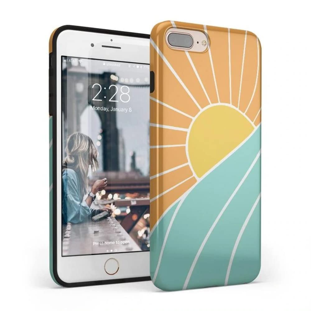 Casely iPhone 6/7/8 Plus Case - Waves & Rays Sunshine Design | Shockproof Protective Cover | Perfect for Beach, Vacation & Outdoor Activities