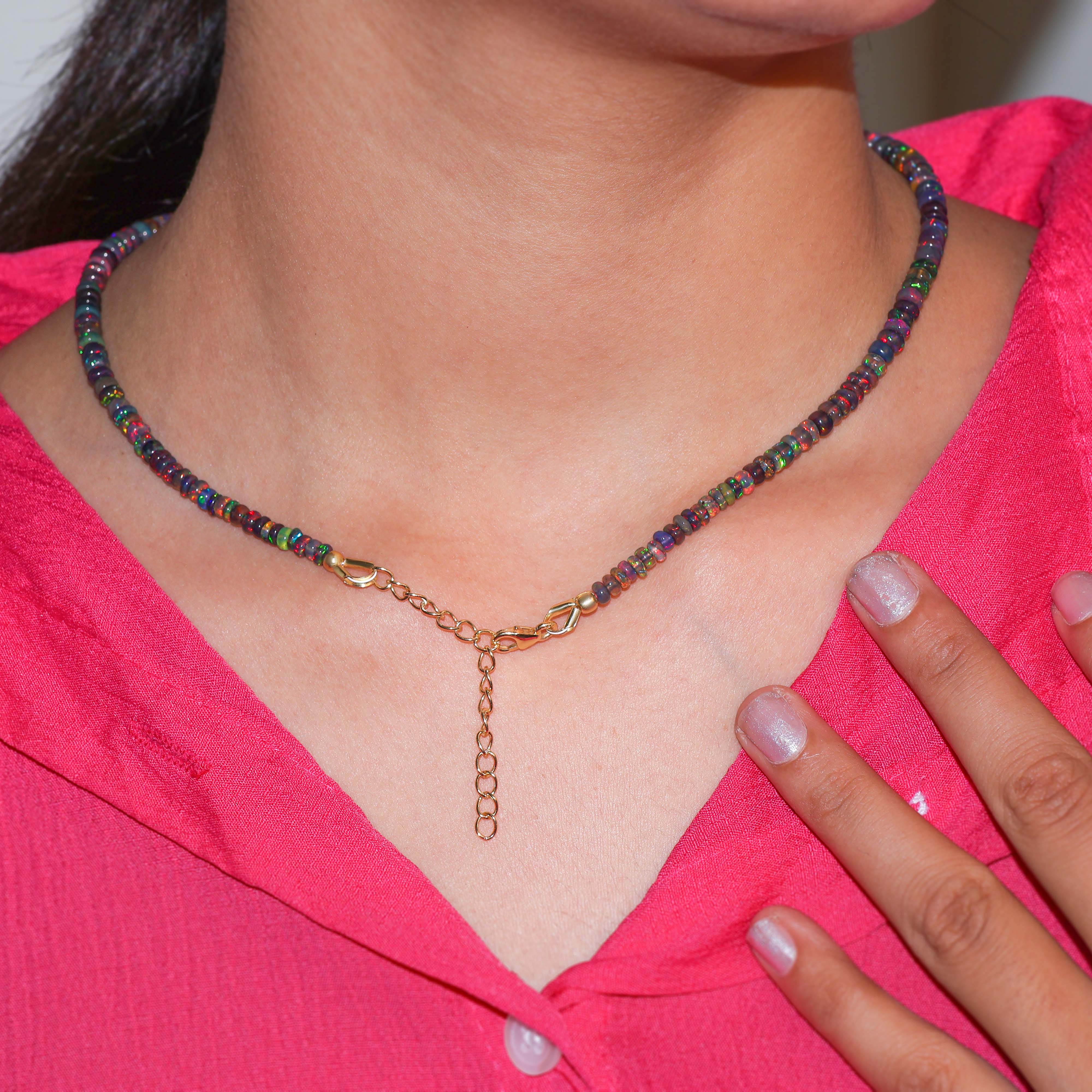 Natural Sterling Silver Black Opal Beaded Necklace - Elegant Handmade Jewelry for Women | Perfect Christmas Gift, Birthday Present & Special Occasion Accessory | Ideal for Parties, Weddings and Date Nights