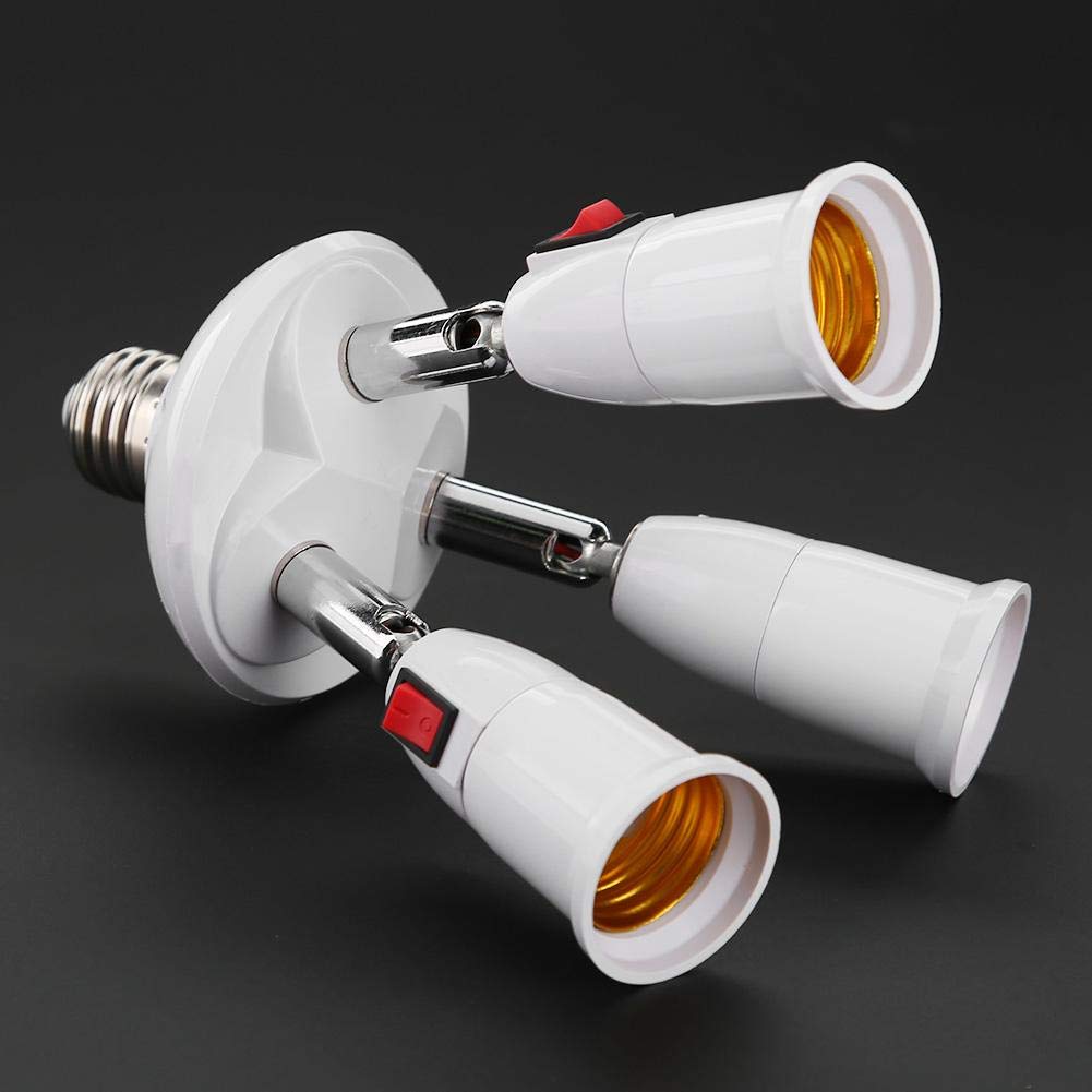 E27 Lamp Socket Splitter - 3/4 Head Adjustable LED Light Bulb Holder Adapter for Ceiling, Table & Floor Lamps - Perfect for Home, Office & Restaurant Lighting (4 Heads)
