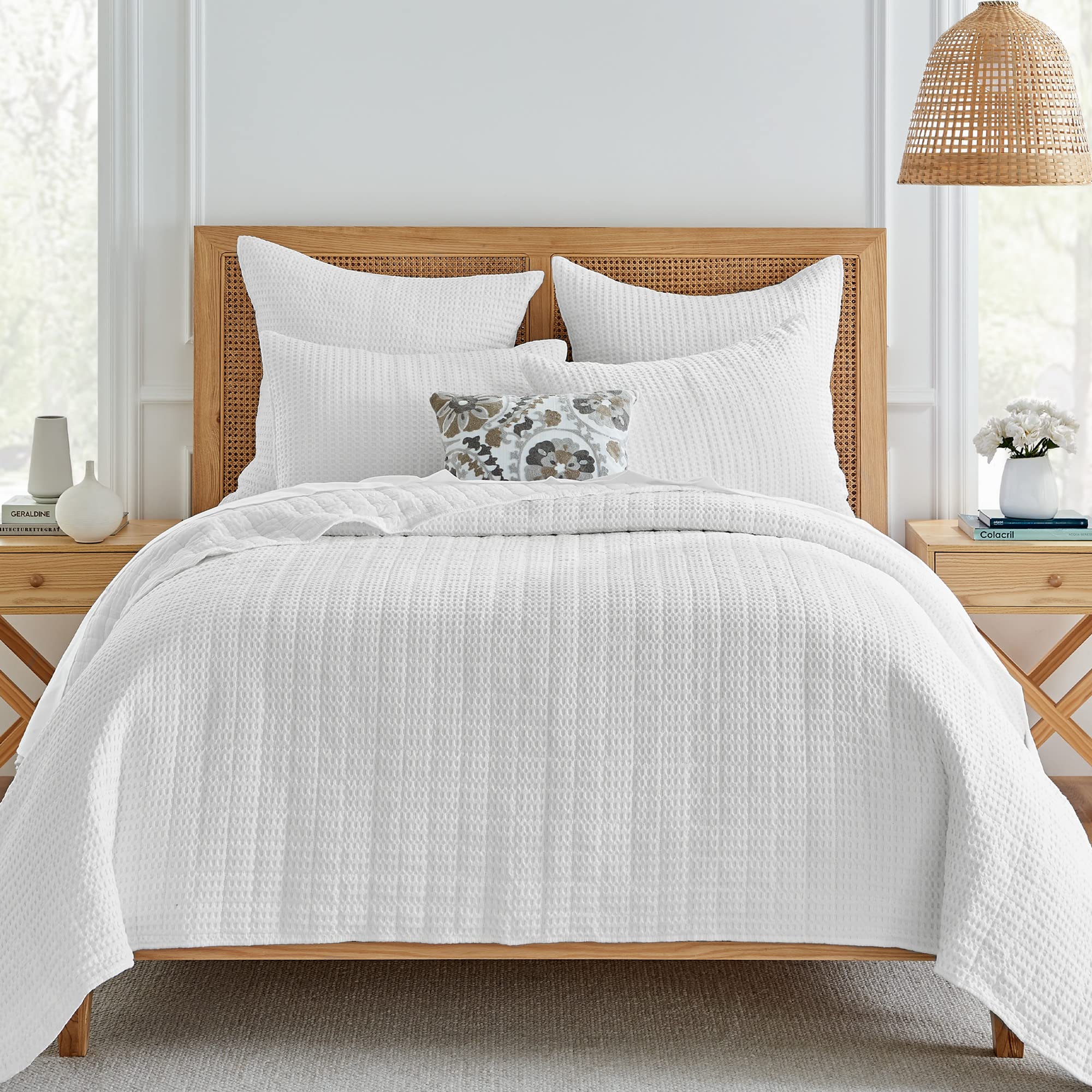 Levtex Home Mills Waffle Full/Queen Quilt Set - 100% Cotton Waffle Weave Bedding - Bright White Quilt (88