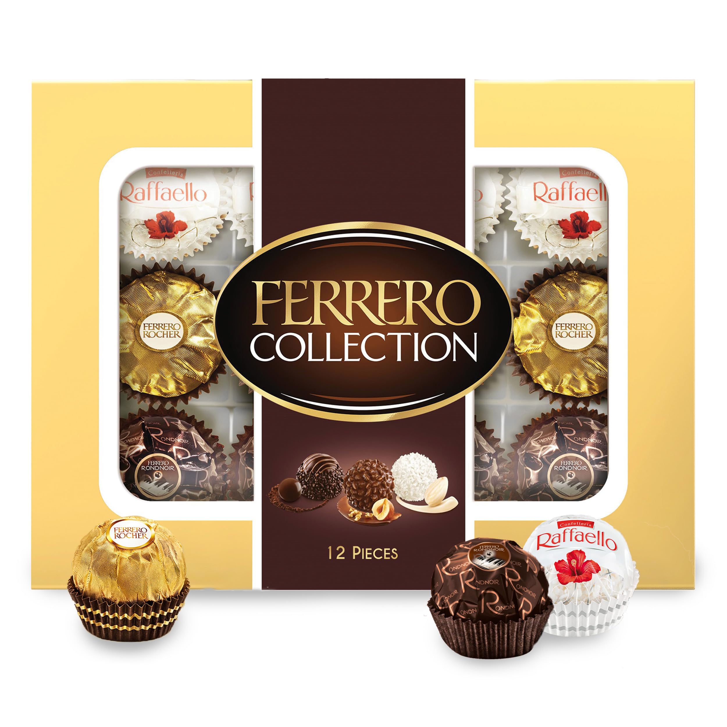 Ferrero Rocher 12 Count Premium Gourmet Chocolate Gift Box - Assorted Hazelnut Milk Chocolate, Dark Chocolate & Coconut Chocolates (4.6 oz) - Perfect for Holidays, Birthdays & Romantic Gifts