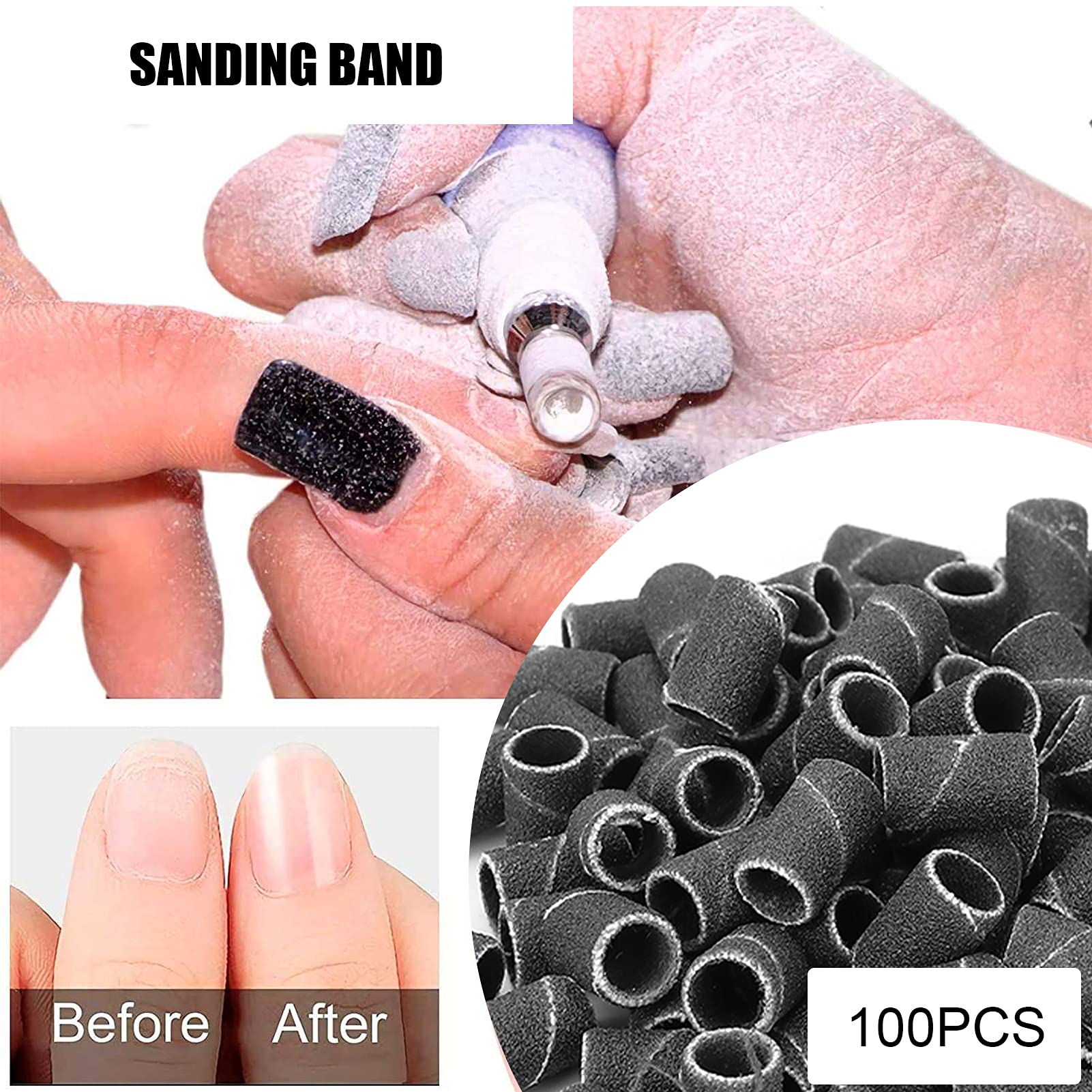 Professional Nail Art Sanding Bands 180 Grit - Durable Nail Drill Bits for Manicure & Pedicure | Salon Quality Sanding Bands for Acrylic & Gel Nails (HQ-13 Black) | Perfect for Nail Shaping, Buffing & Smoothing