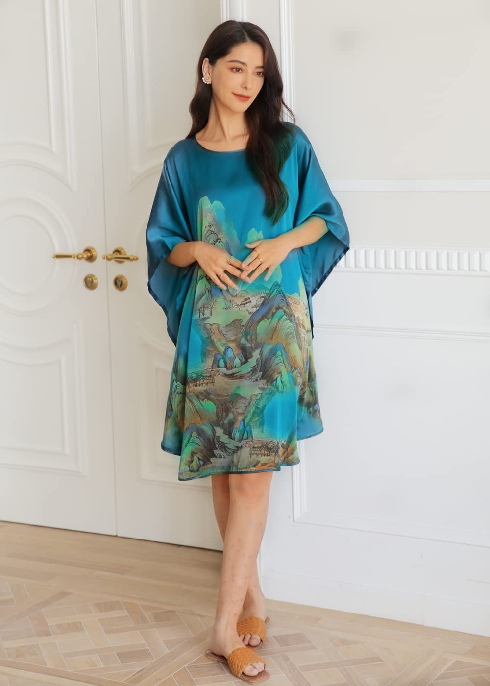 Luxury 100% Pure Silk Pajama Set for Women - Floral Print Silk Kimono Robe with Doll Sleeves - Elegant Sleepwear & Loungewear for Spa Days, Bridal Showers, and Relaxing Evenings at Home