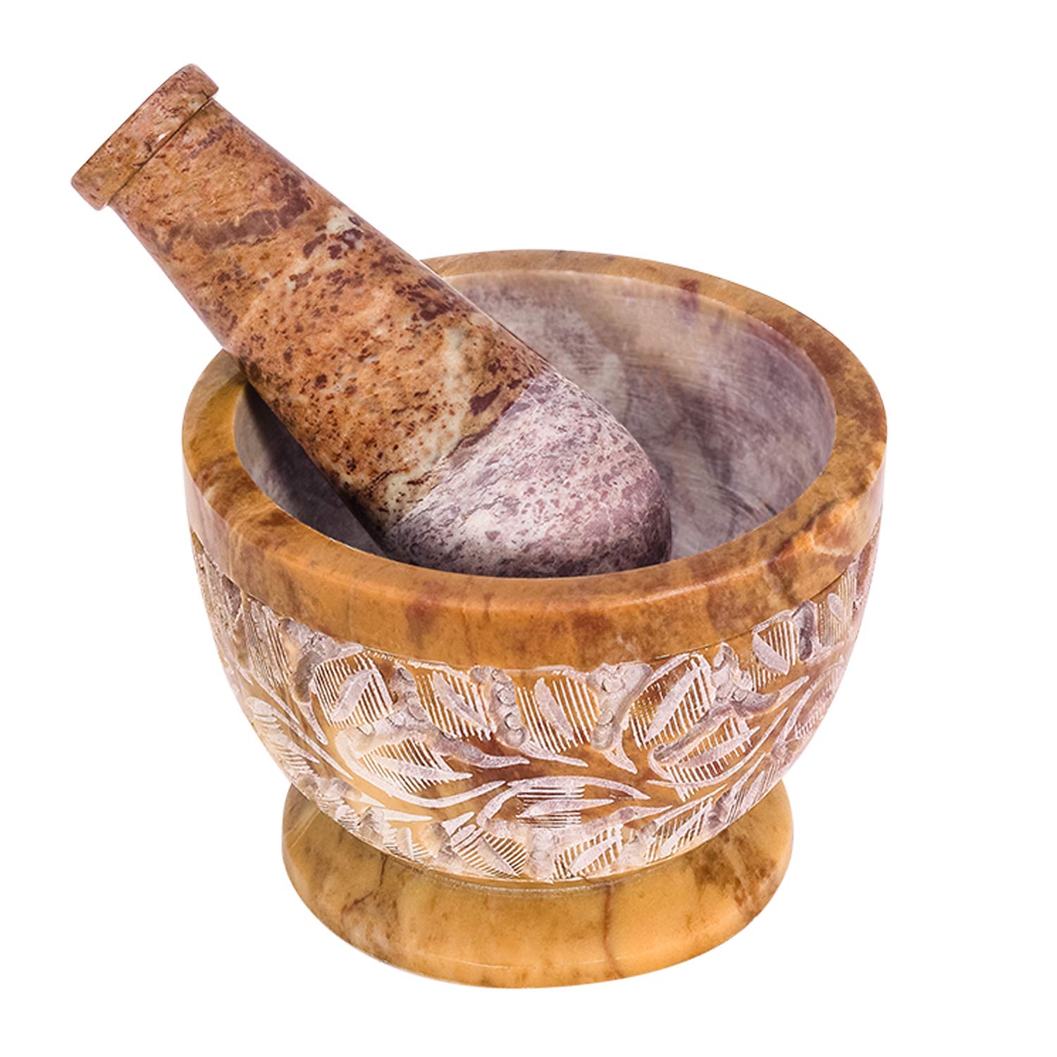 Premium Mortar and Pestle Set - Heavy Duty Polished Natural Stone Spice Grinder for Herbs, Seasonings, Pastes & More - Mix Color with Engraving - Perfect for Kitchen, Cooking, Ayurveda & DIY Herbal Remedies